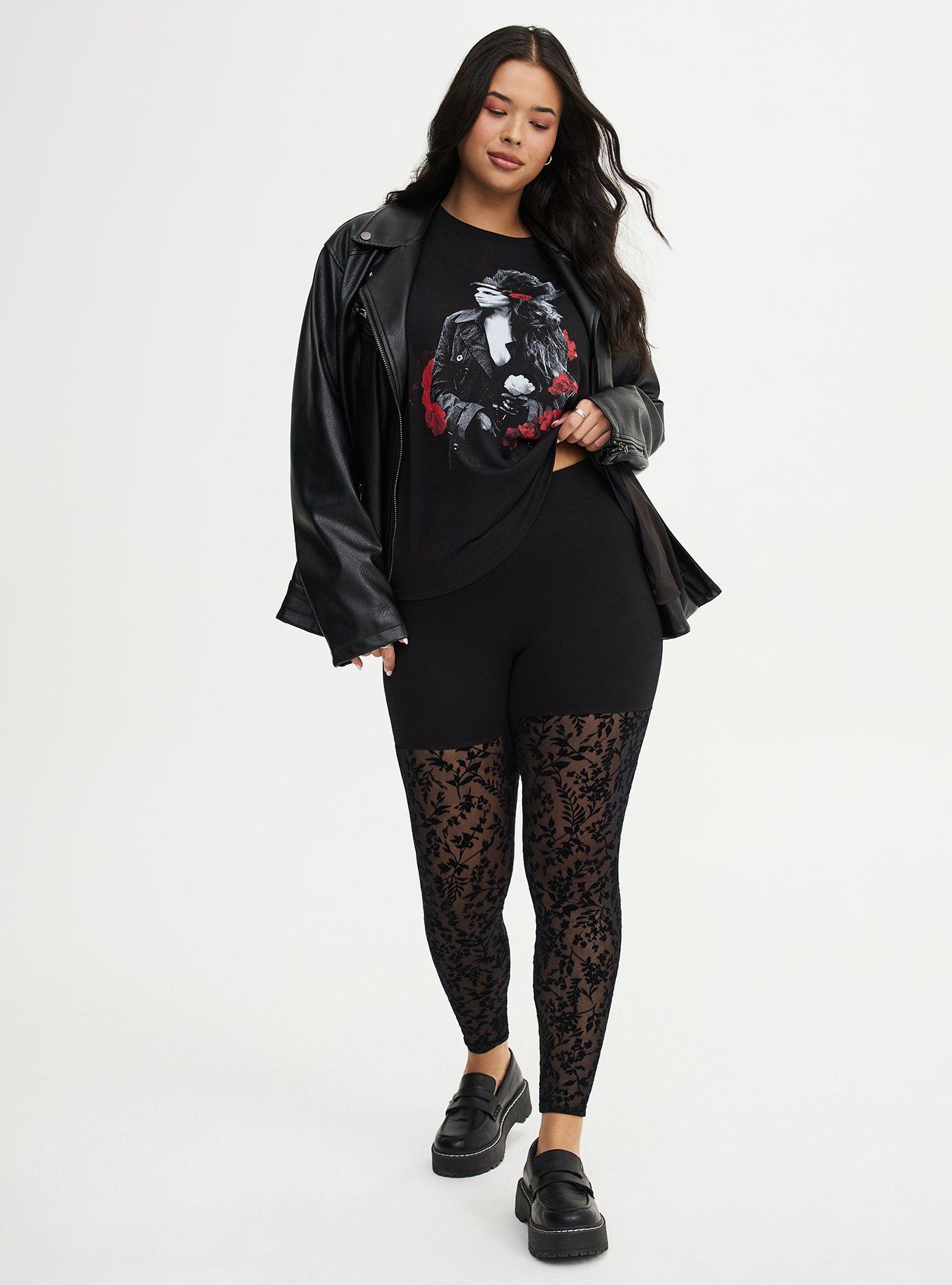 Full-Length Flocked Legging, JOSEPHINA FLORAL BLACK, hi-res