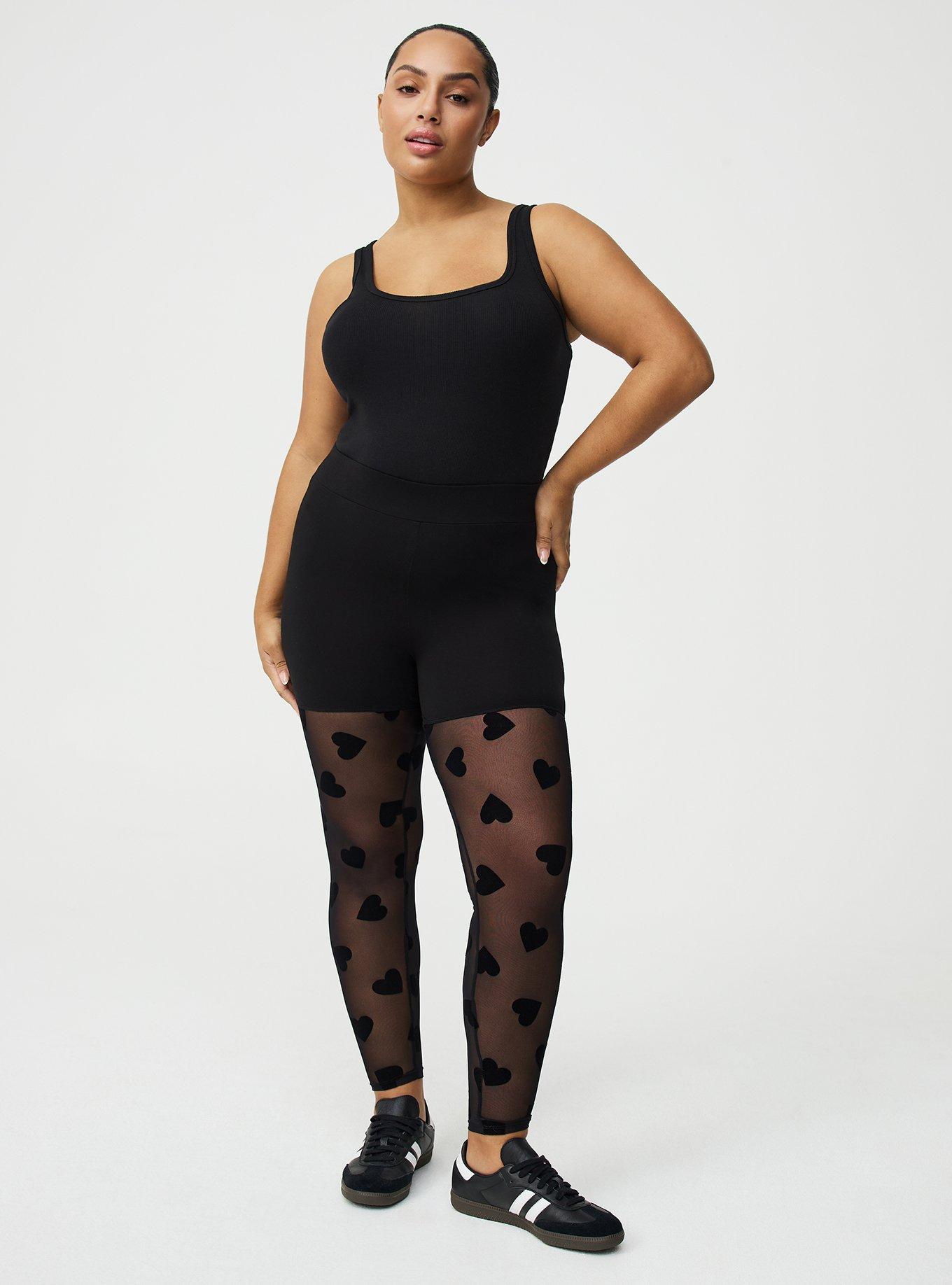 Full-Length Flocked Legging, HEARTY BLACK ON BLACK, alternate