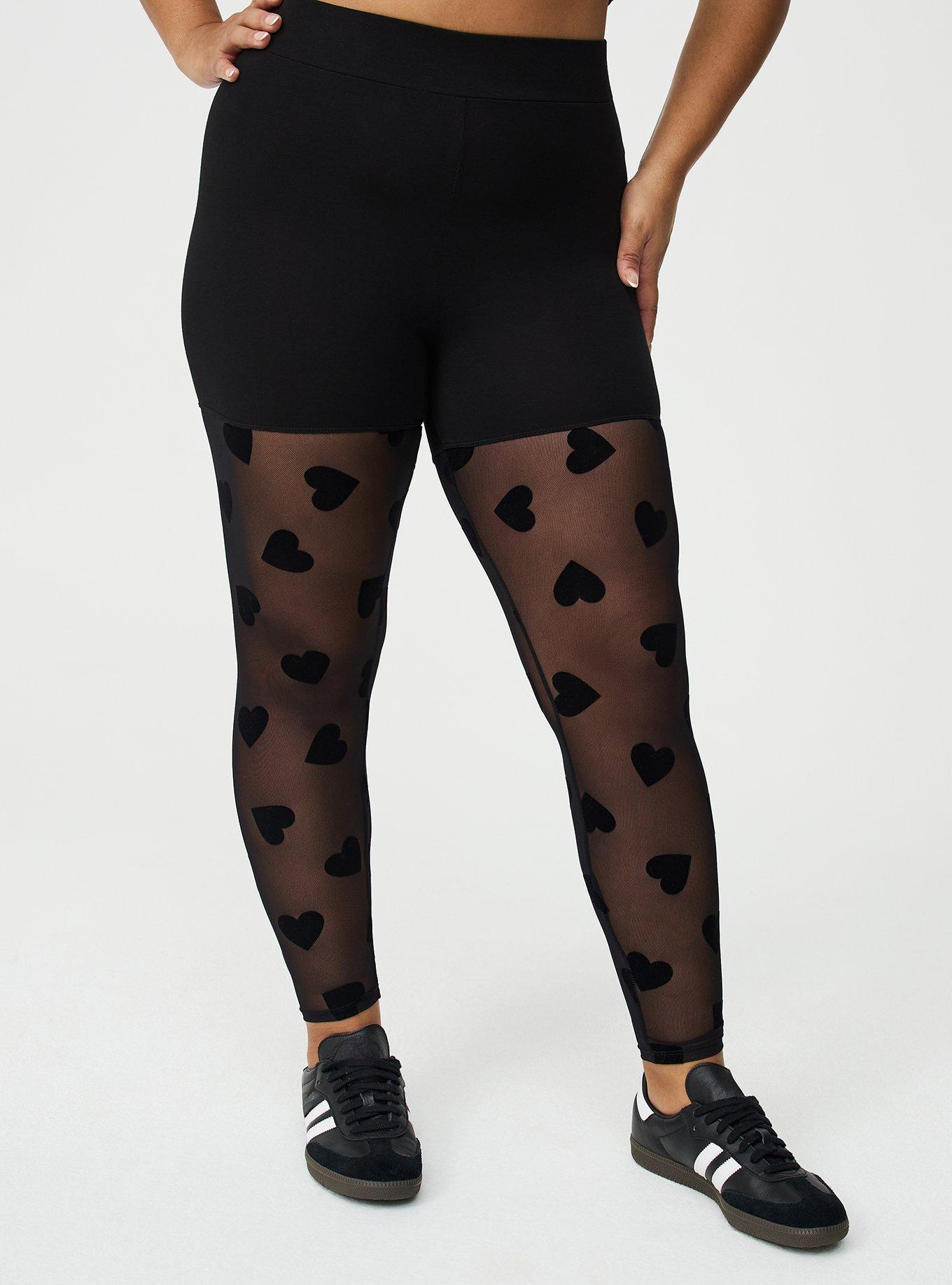 Full-Length Flocked Legging, HEARTY BLACK ON BLACK, alternate