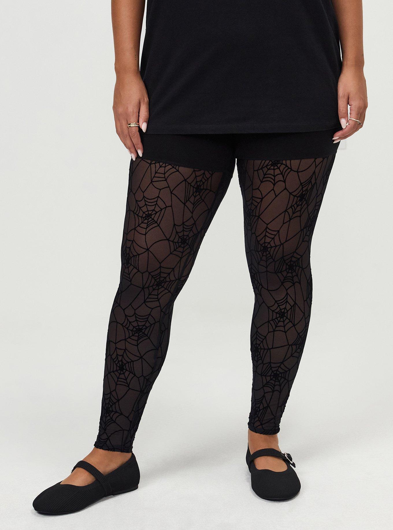 Full-Length Flocked Legging, SPIDER WEBS DEEP BLACK, alternate