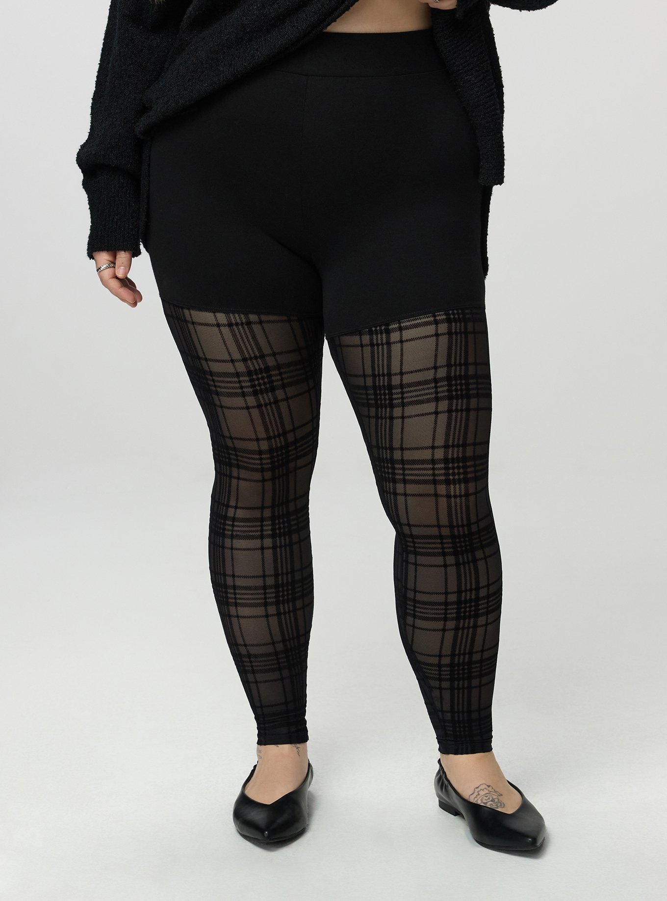 Full-Length Flocked Legging, LANA PLAID  BLACK, alternate