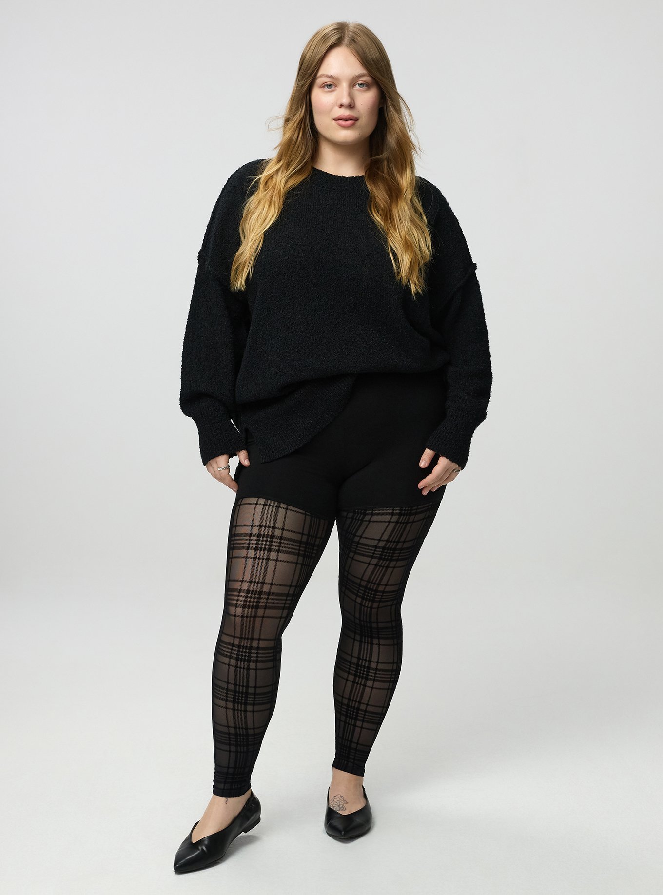 Full-Length Flocked Legging, LANA PLAID  BLACK, alternate