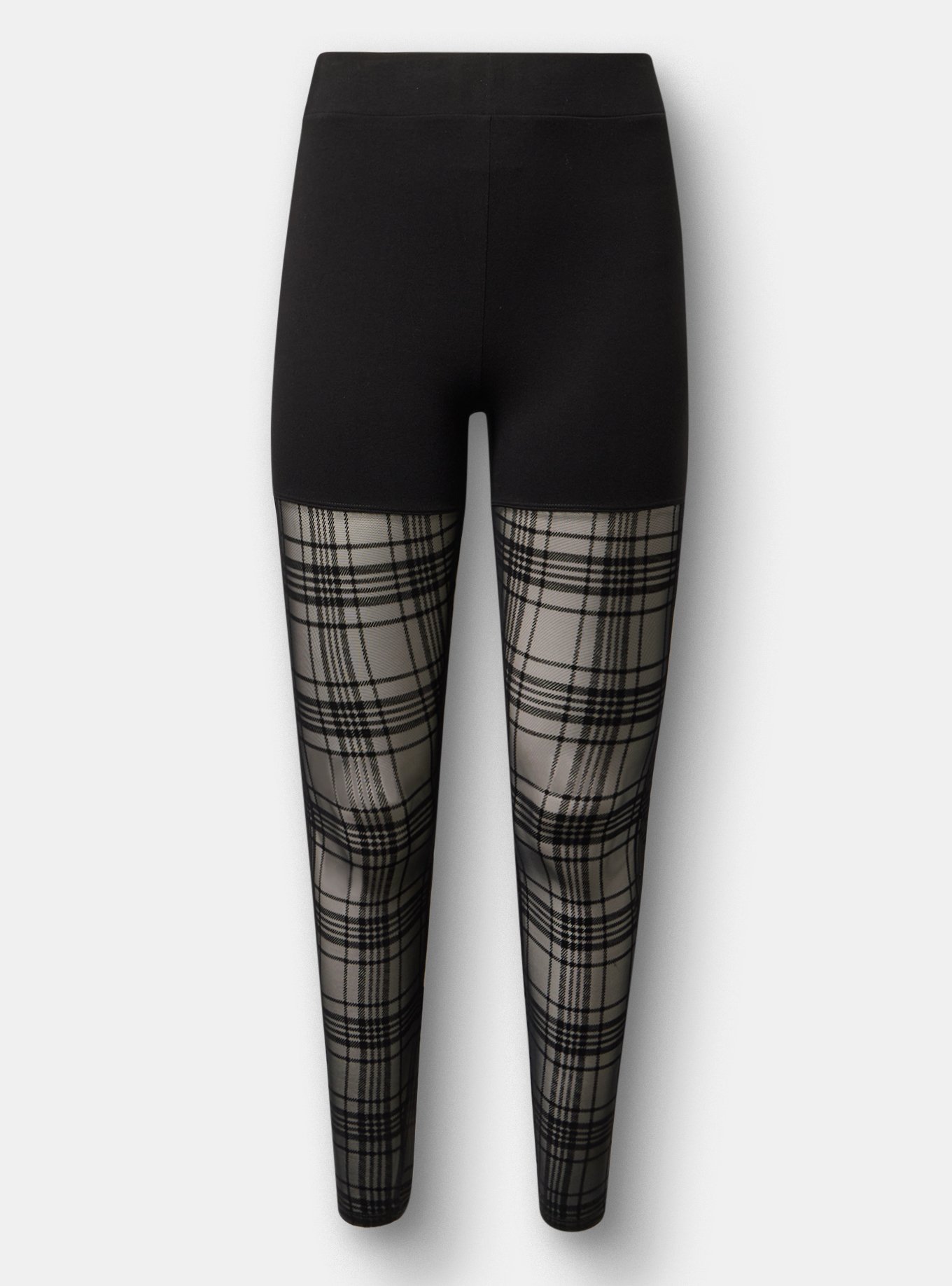 Full-Length Flocked Legging, LANA PLAID  BLACK, flat