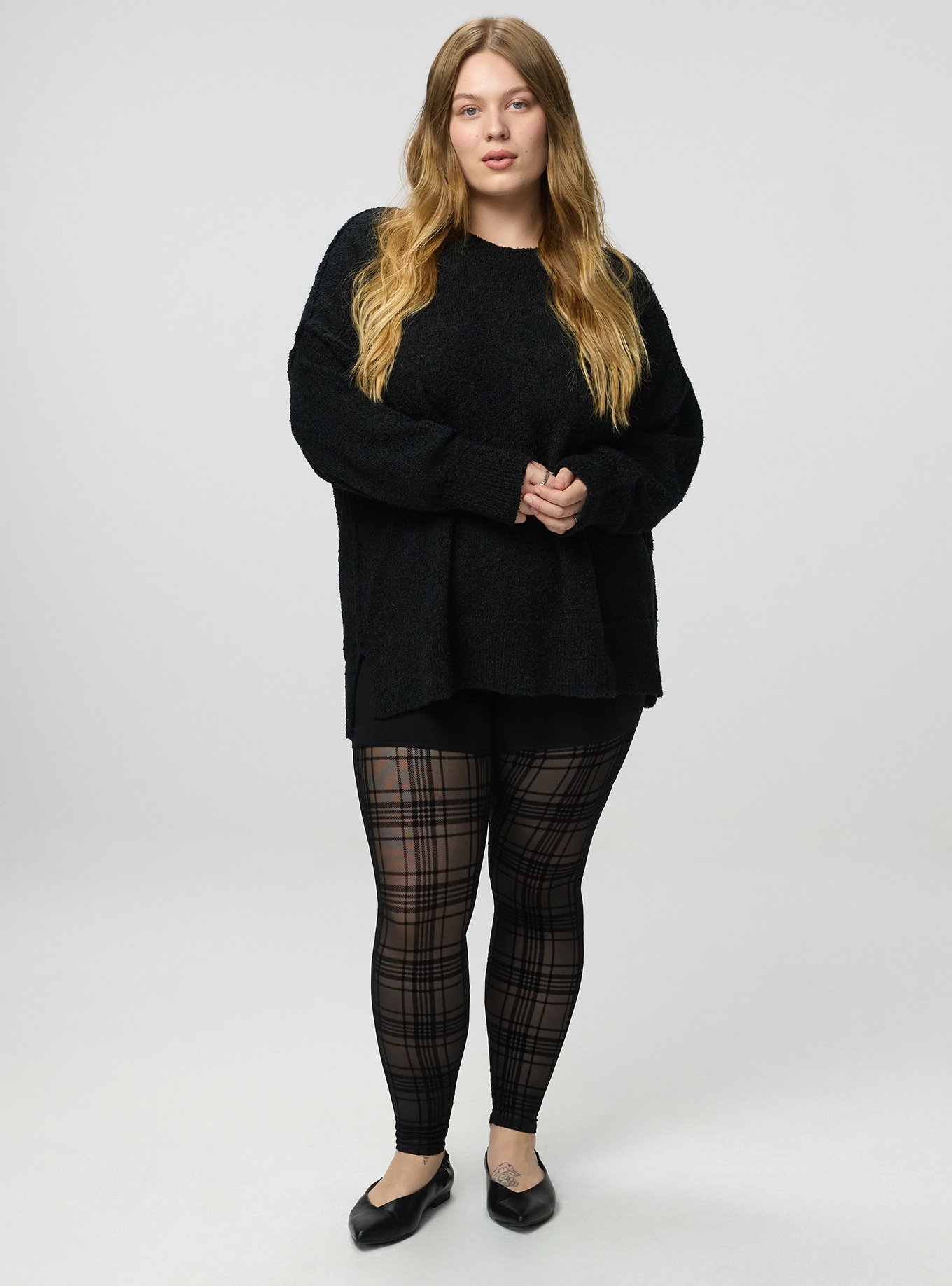 Full-Length Flocked Legging, LANA PLAID  BLACK, hi-res