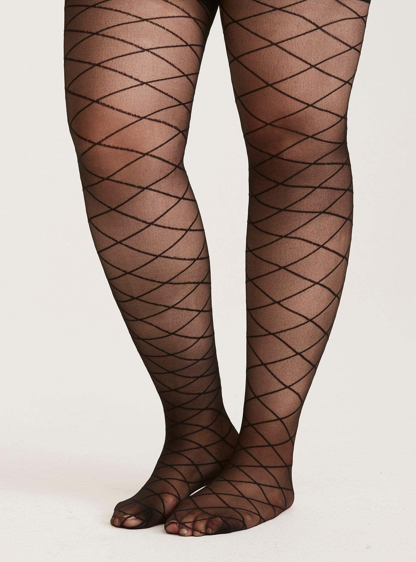 Plus Size - Flocked Diamond Print Tights - Torrid