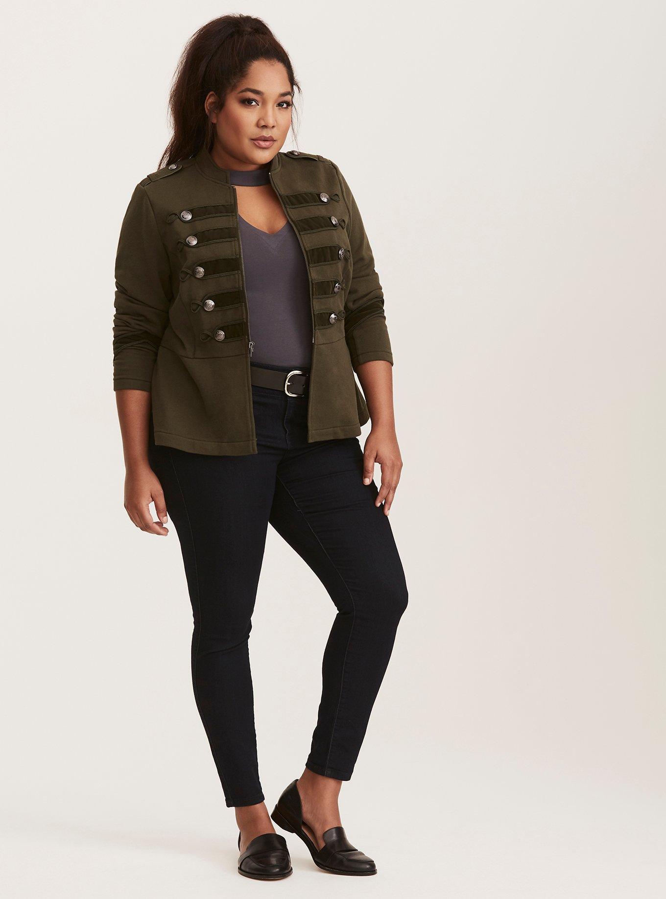 Plus Size - Green Velvet Open Front Button Blazer - Torrid