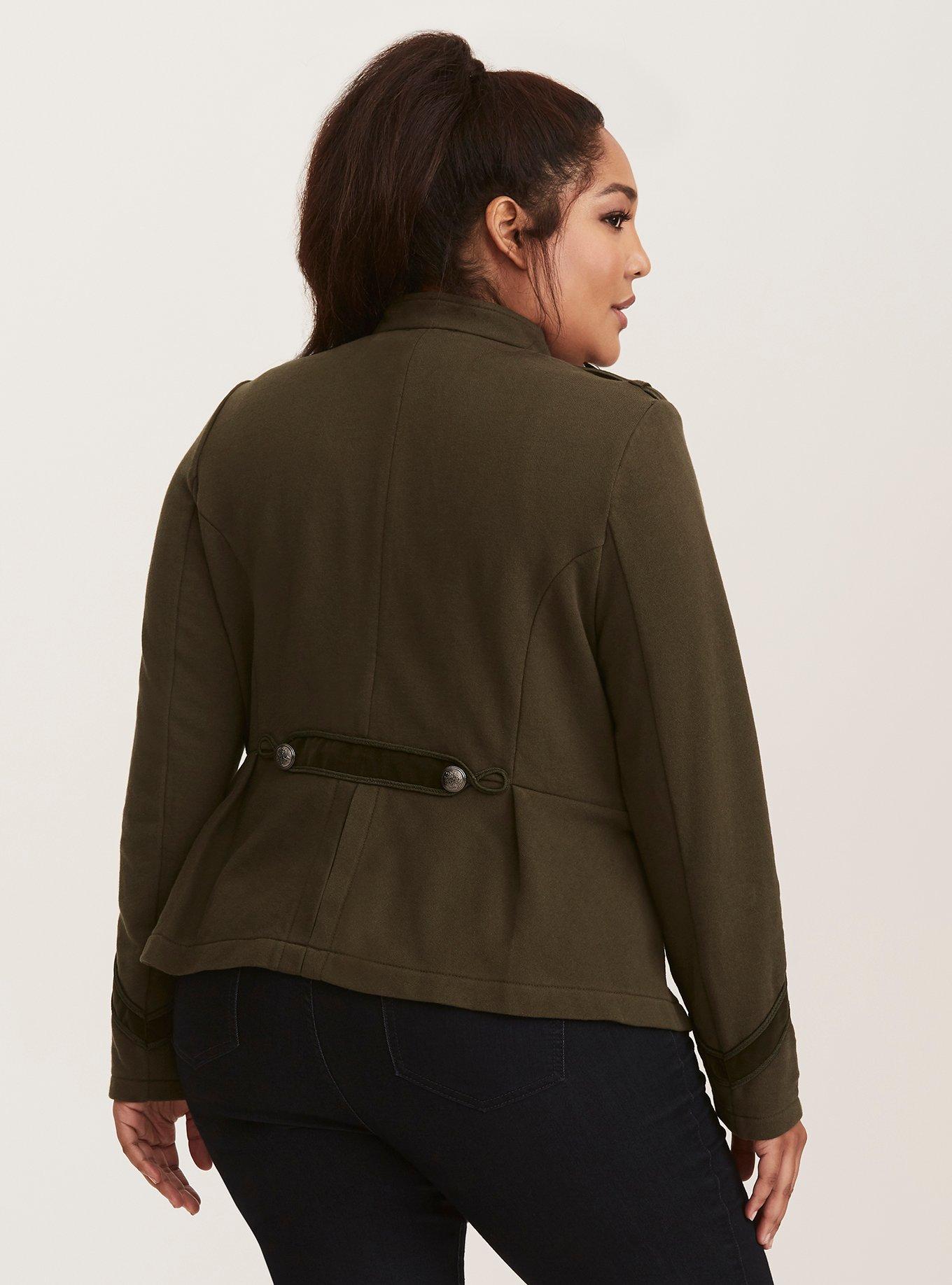 Olive & Oak Sweater Sleeve Cotton Military Jacket in Olive