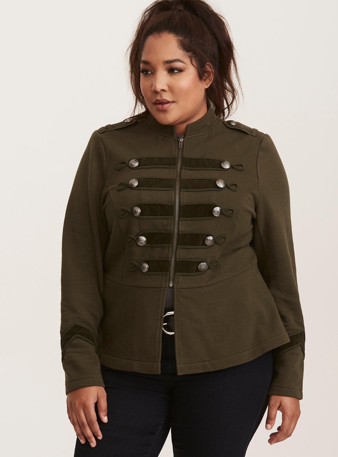 Plus Size - Green Velvet Open Front Button Blazer - Torrid