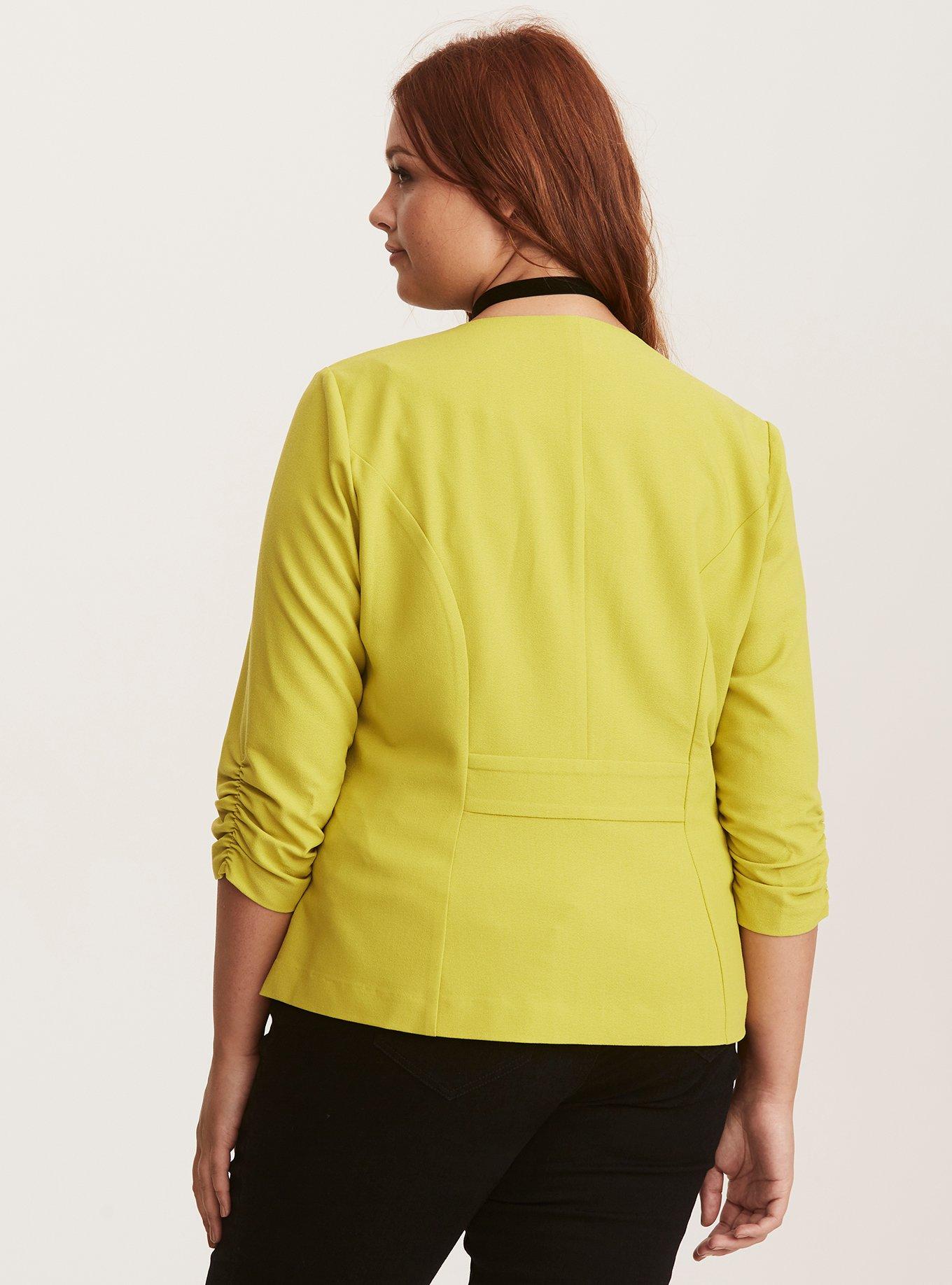 Crepe Ruched Sleeve Blazer, CHARTREUSE, alternate