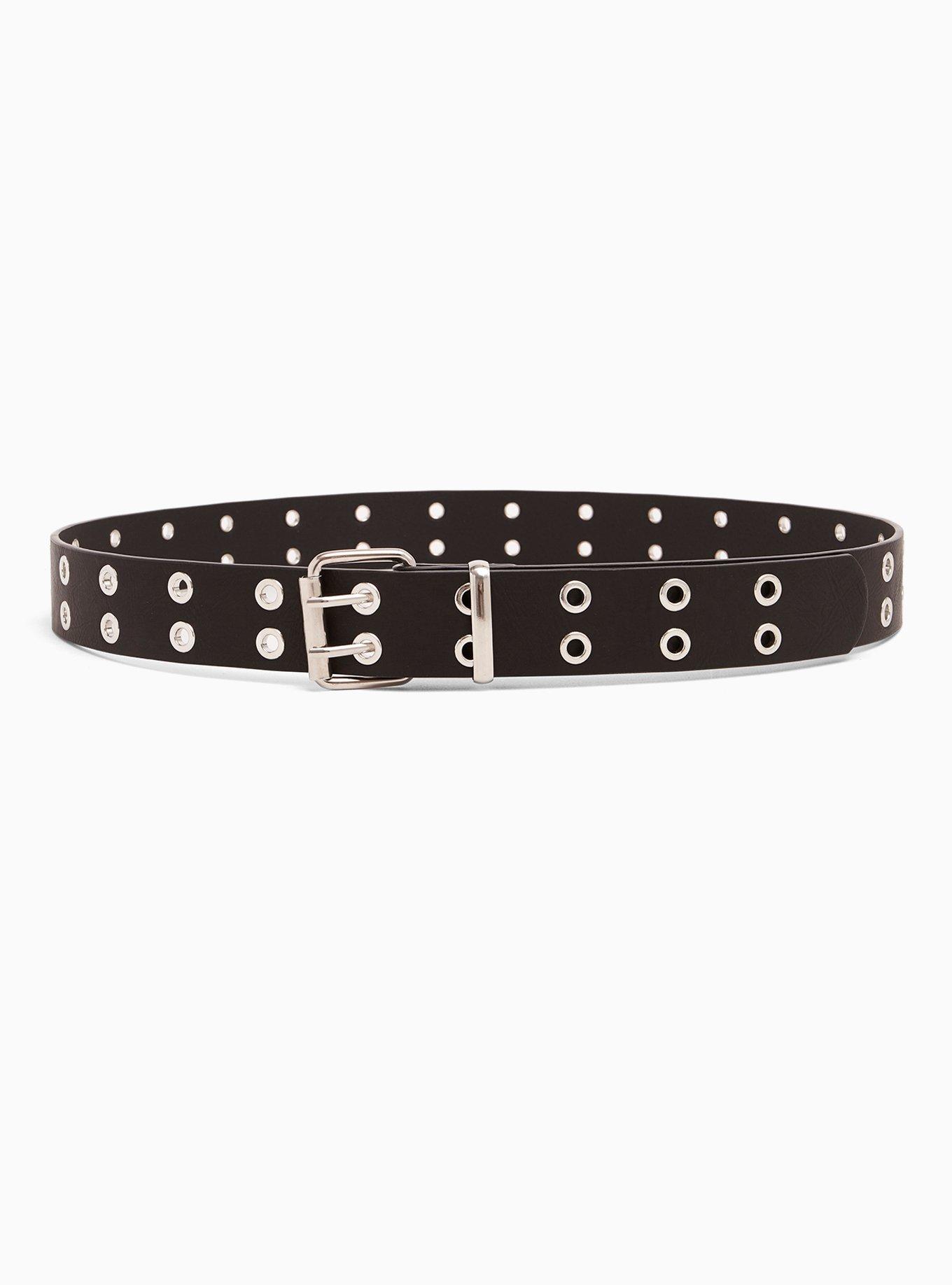 Double Row Star Grommet PU Leather Belt Black / M