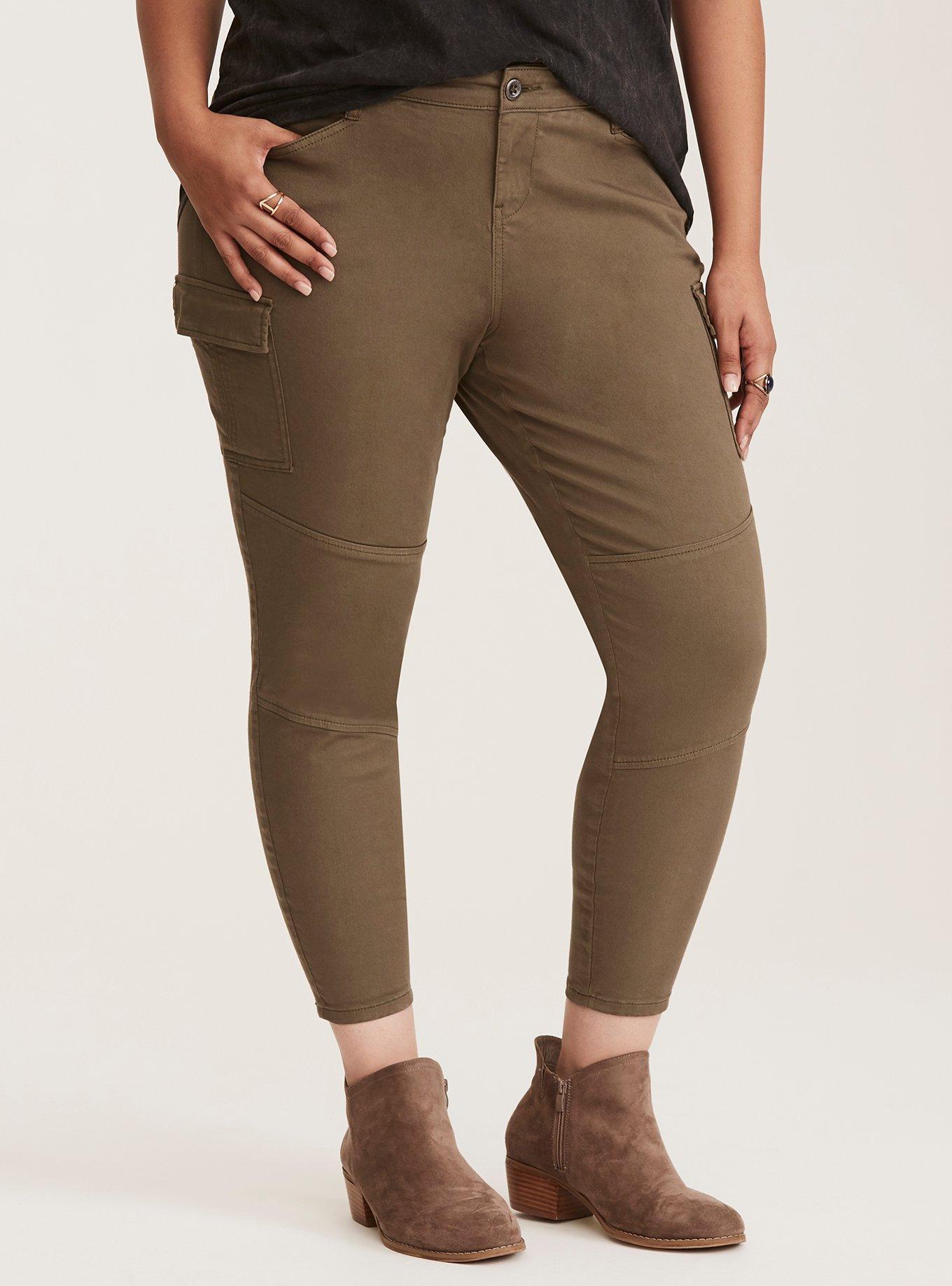 Plus Size Skinny Cargo Pants Olive Wash Torrid
