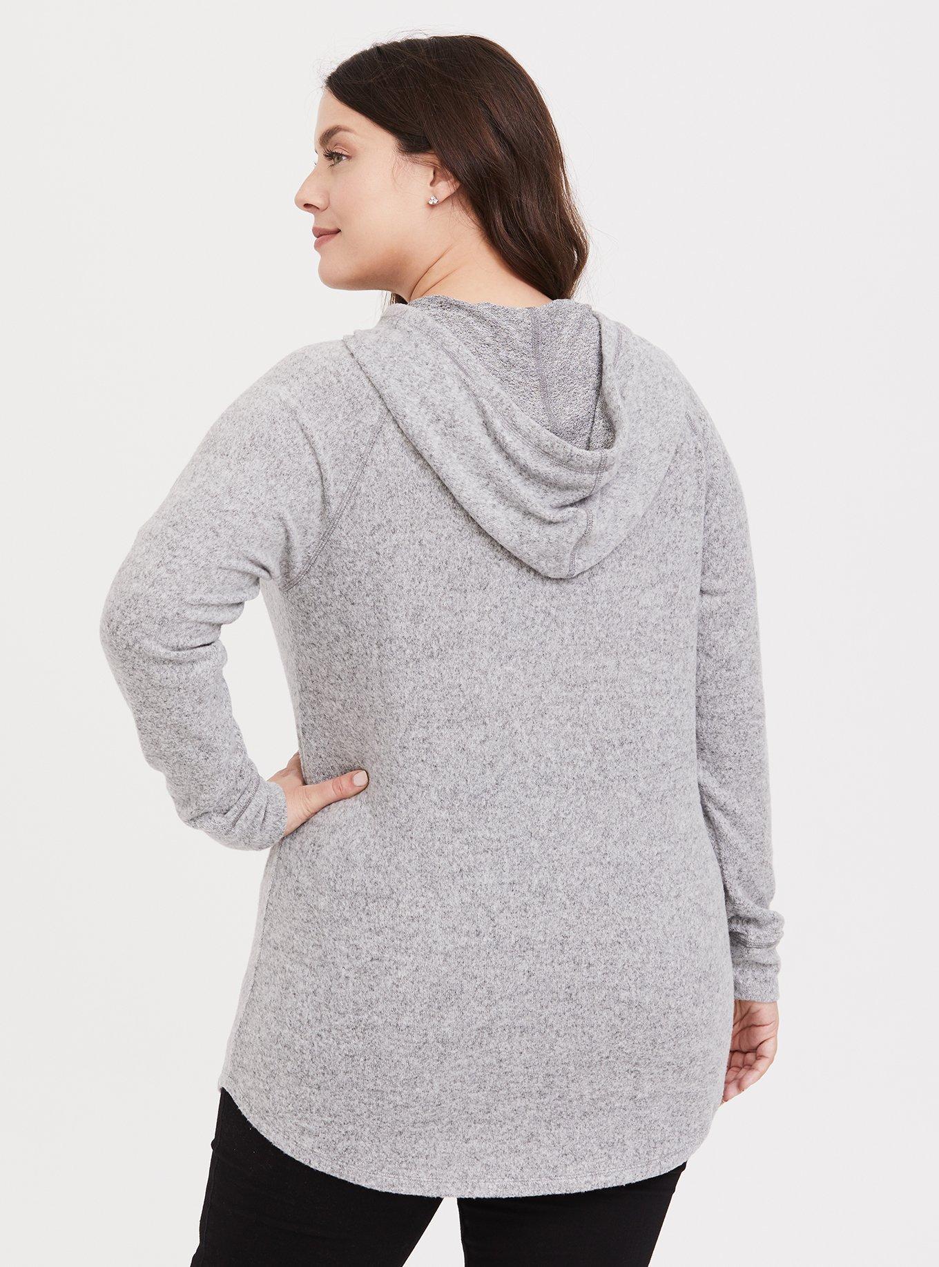 Plus Size Classic Fit Super Soft Plush Tunic Hoodie, HEATHER GREY, alternate