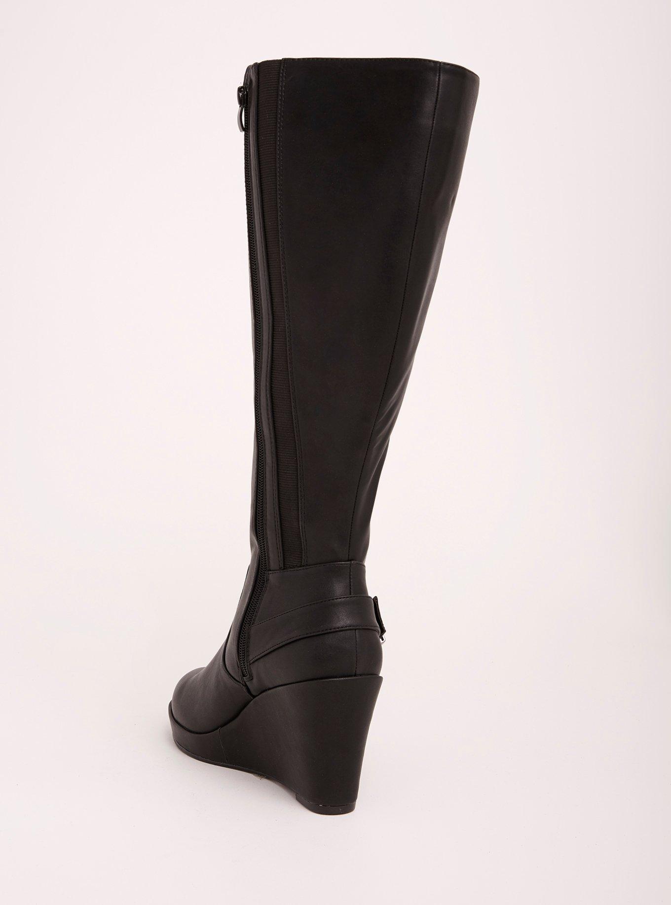 Plus Size Buckled Knee-High Wedge Boots (Wide Width Wide Calf