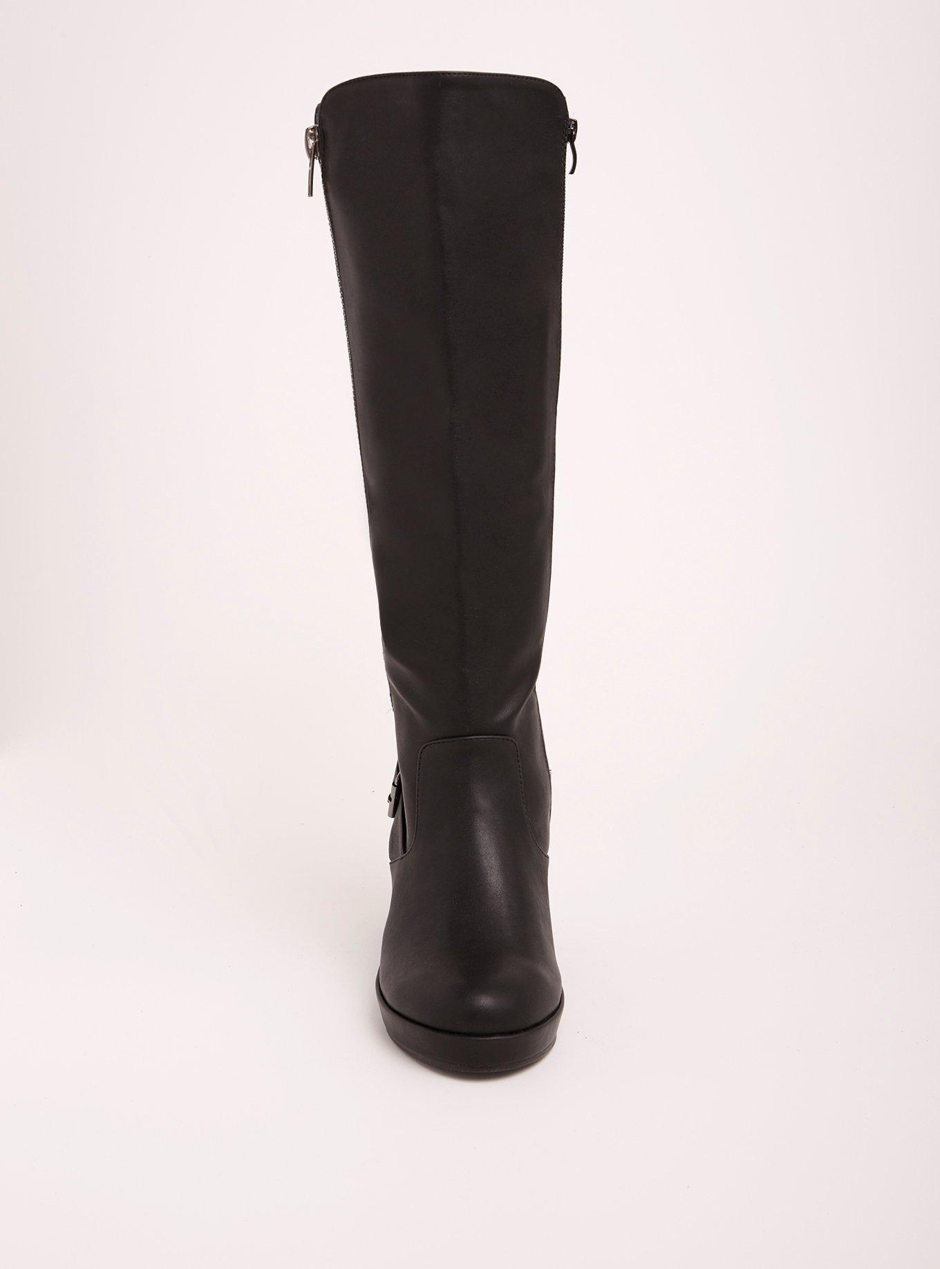 Buckled Knee-High Wedge Boots (Wide Width & Wide Calf), BLACK, alternate