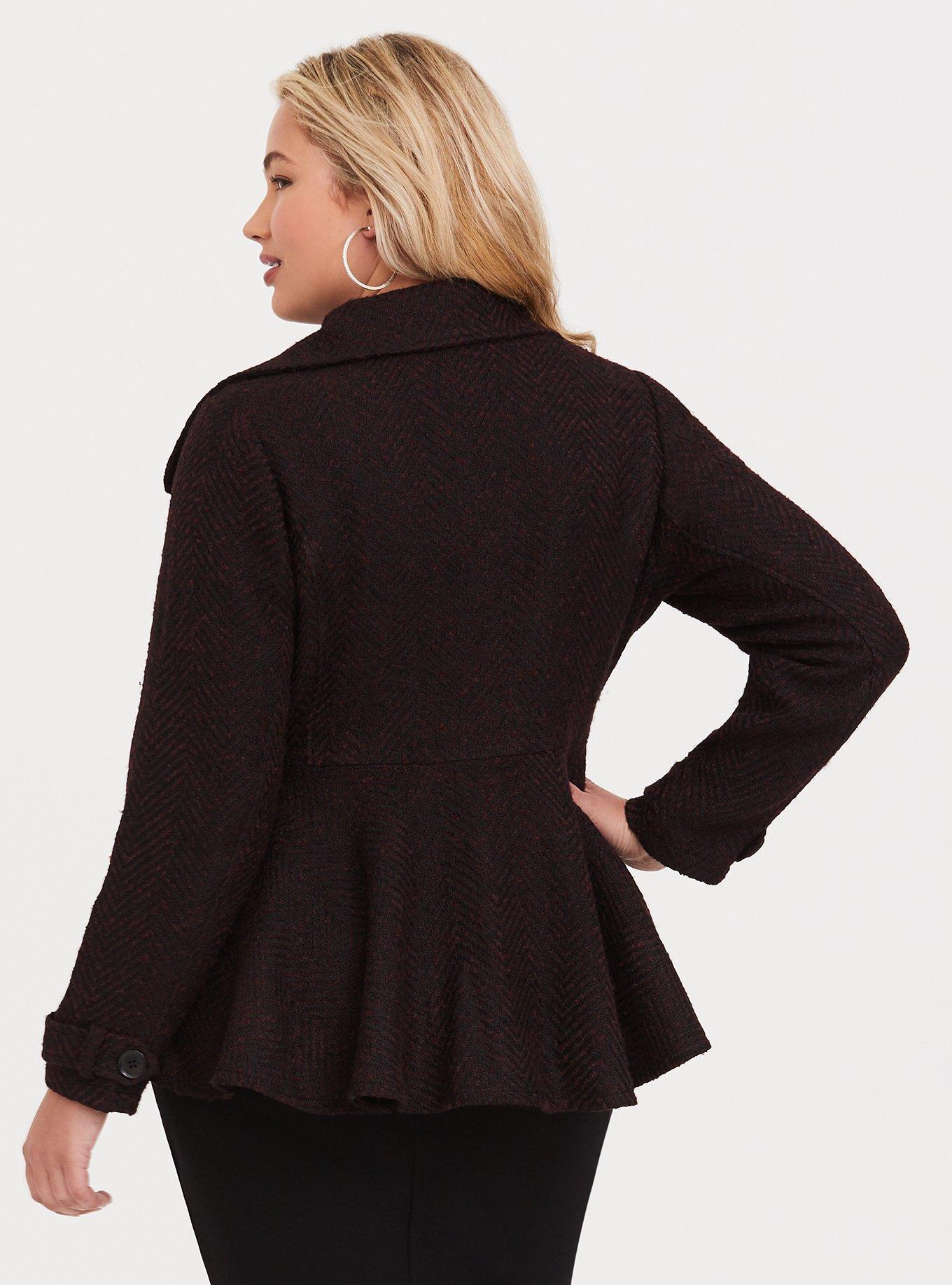 Plus Size Wool Fit And Flare Coat, BURGUNDY, alternate