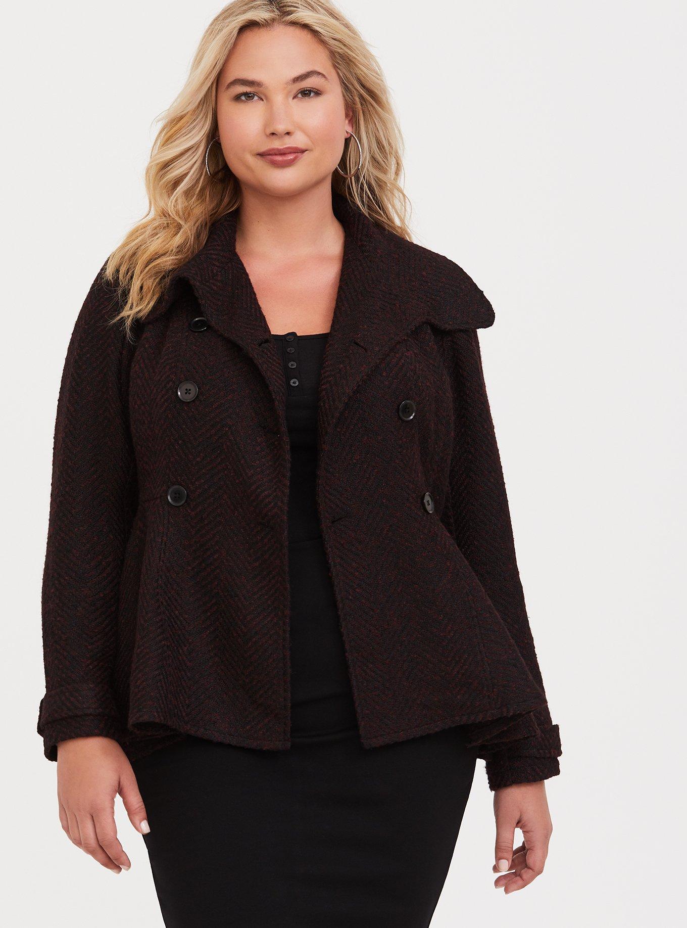 Plus Size Wool Fit And Flare Coat, BURGUNDY, alternate