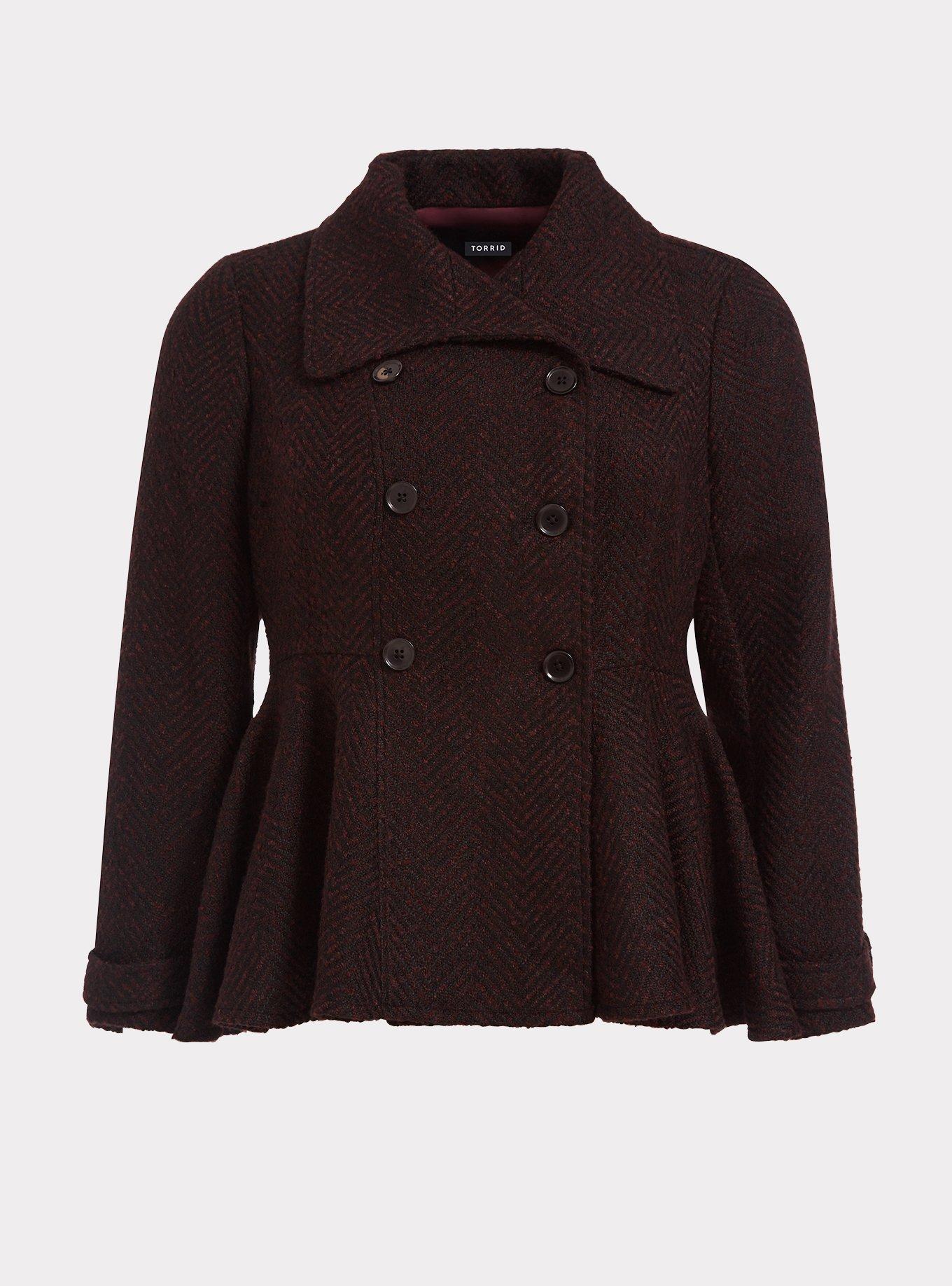 Plus Size Wool Fit And Flare Coat, BURGUNDY, hi-res