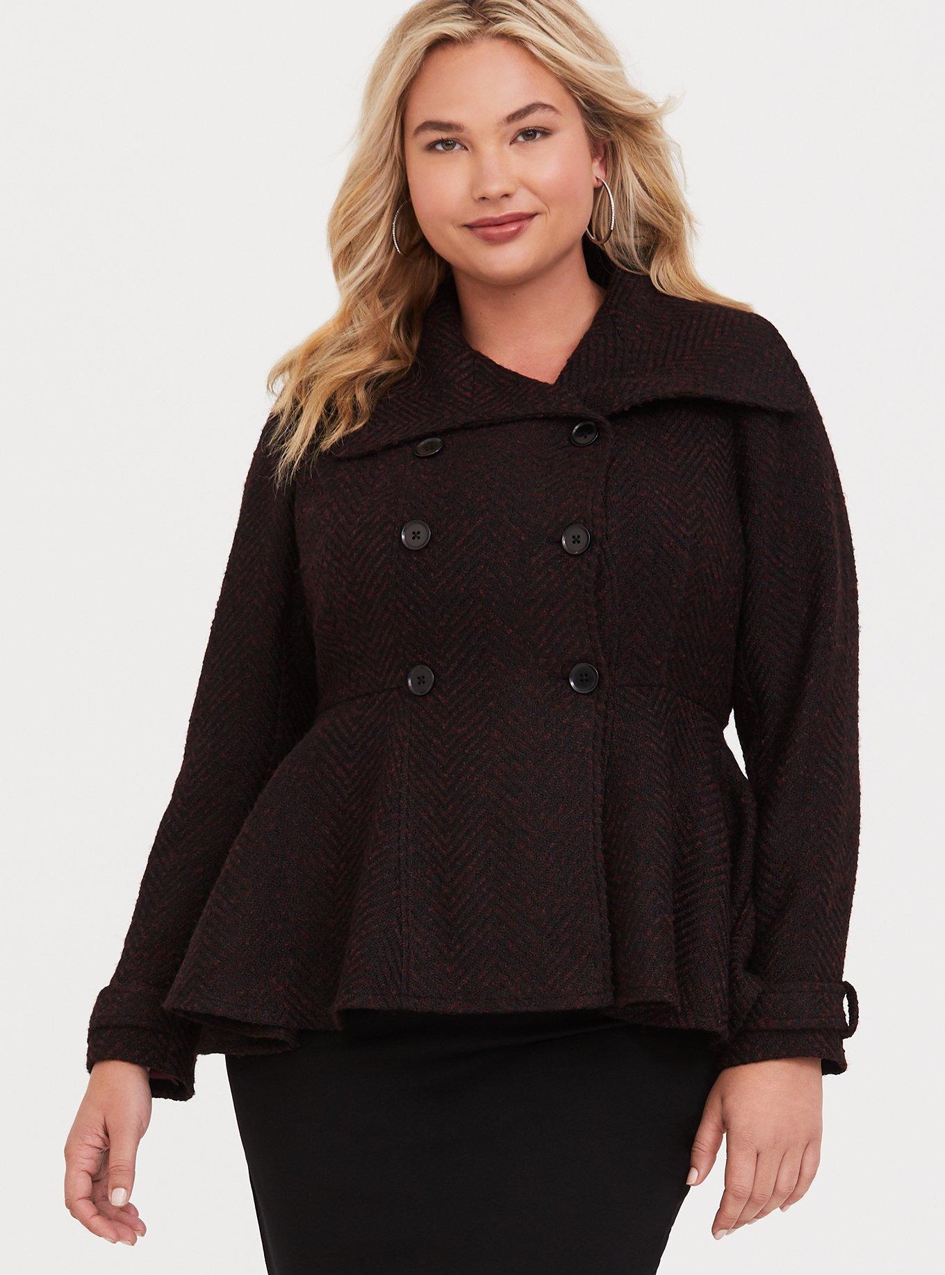 Plus Size Wool Fit And Flare Coat, BURGUNDY, hi-res