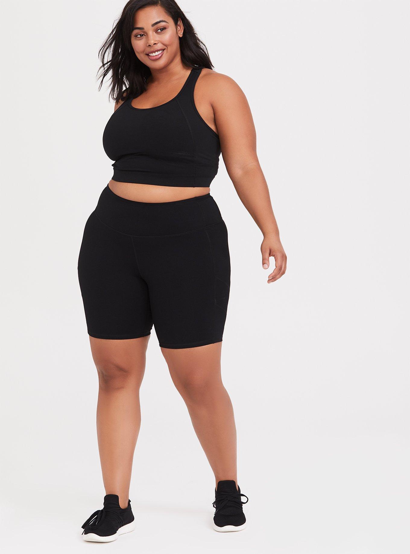 Plus Size Black Lined Active Shorts