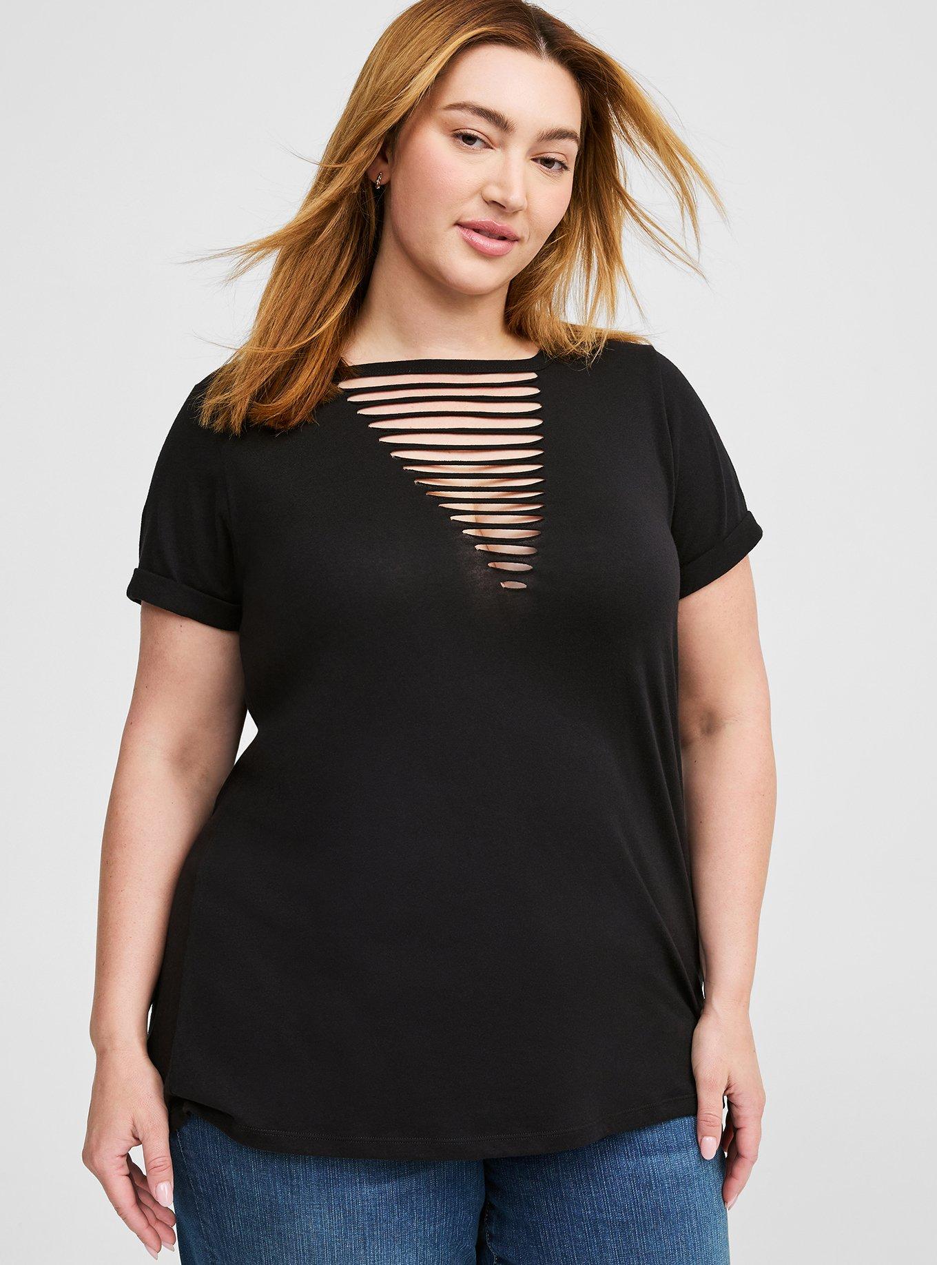 Plus Size - Lovesick Immortal – Black Destructed Tee - Torrid