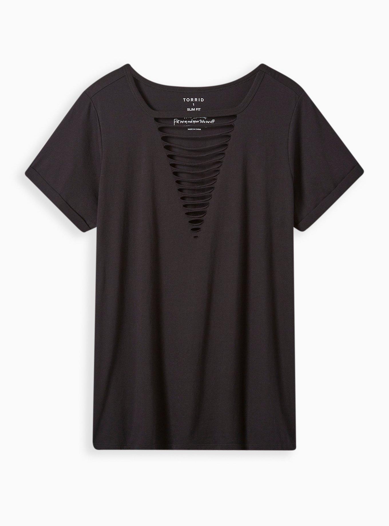 Cotton V-Neck Ladder Slash Tee