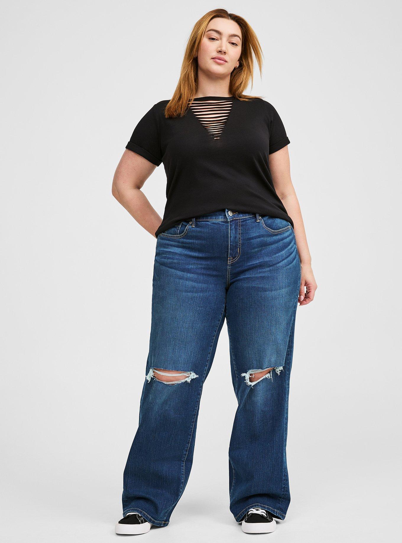 Cotton V-Neck Ladder Slash Tee
