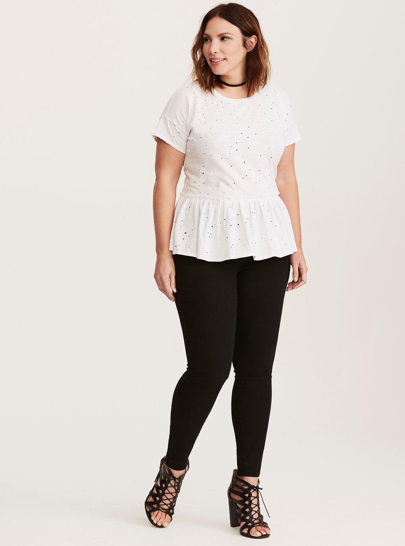 Plus Size Destructed Peplum Tee, CLOUD DANCER, alternate