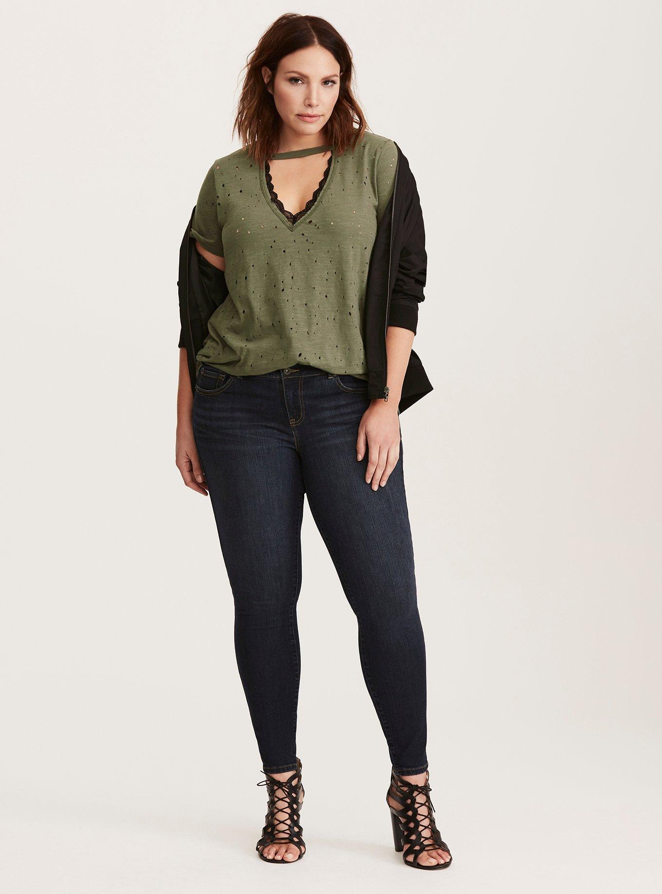 Plus Size - Destructed Lace Choker Tee - Torrid