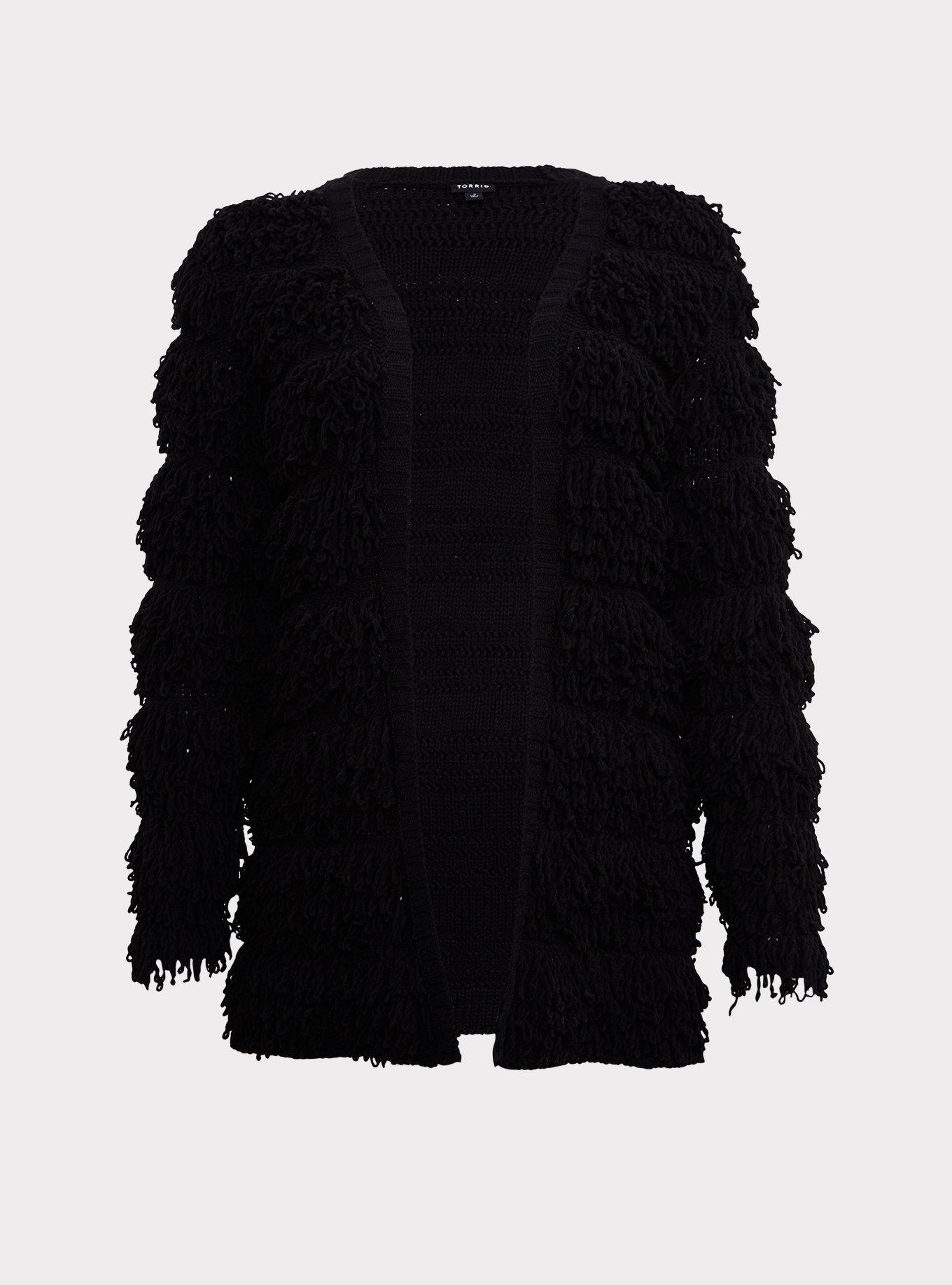 Plus Size - Black Loop Knit Open Front Cardigan - Torrid