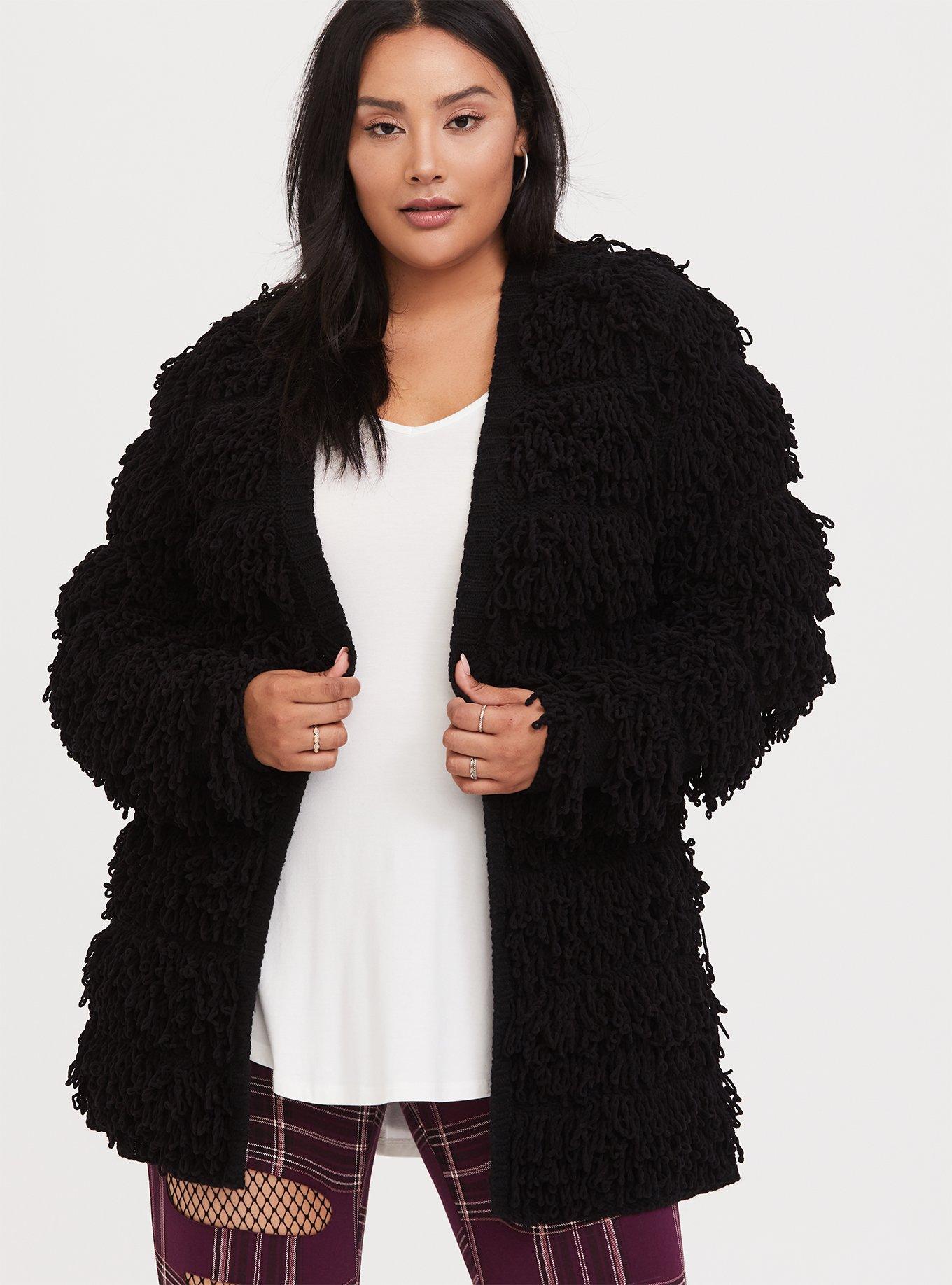 Plus Size - Black Loop Knit Open Front Cardigan - Torrid