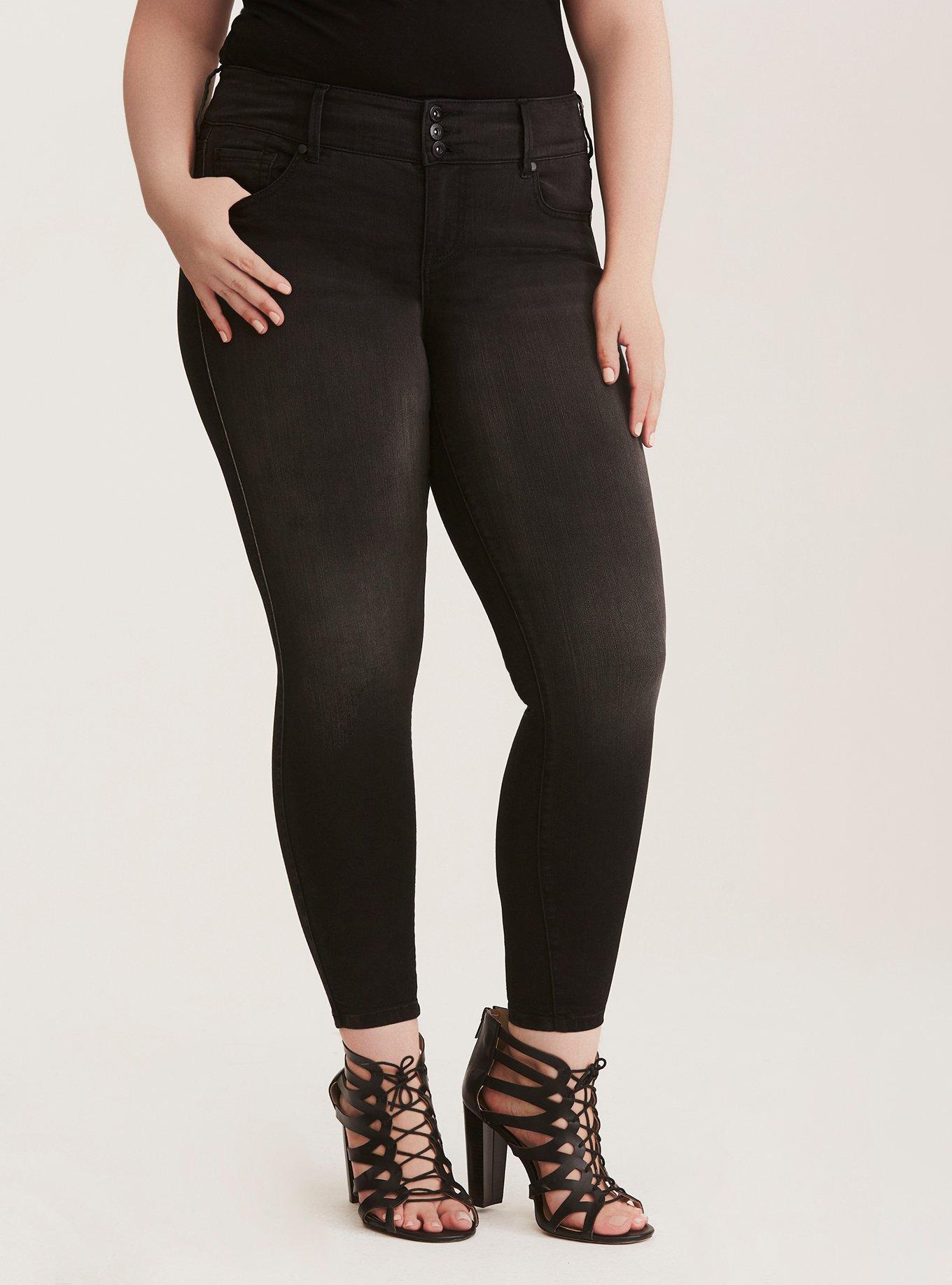 Plus Size Black High-Rise Destructed Jeggings