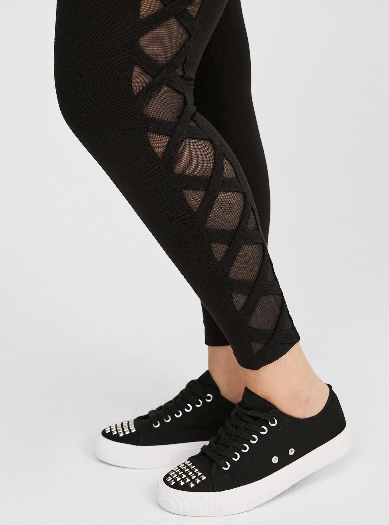 Plus Size - Premium Legging with Twisted Mesh Side - Black - Torrid