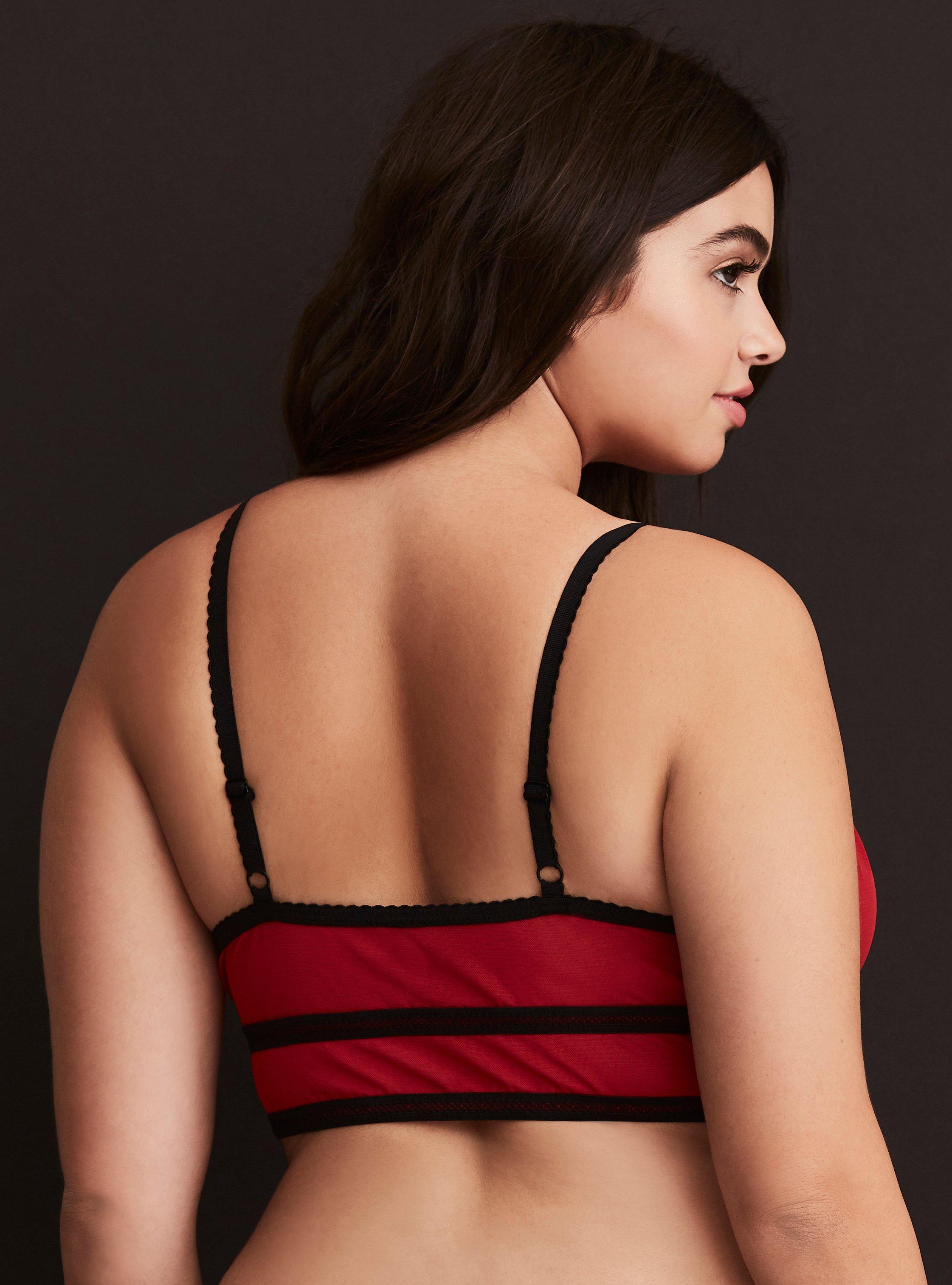 Plus Size - Mesh Strappy Piping Deep V Bralette - Torrid