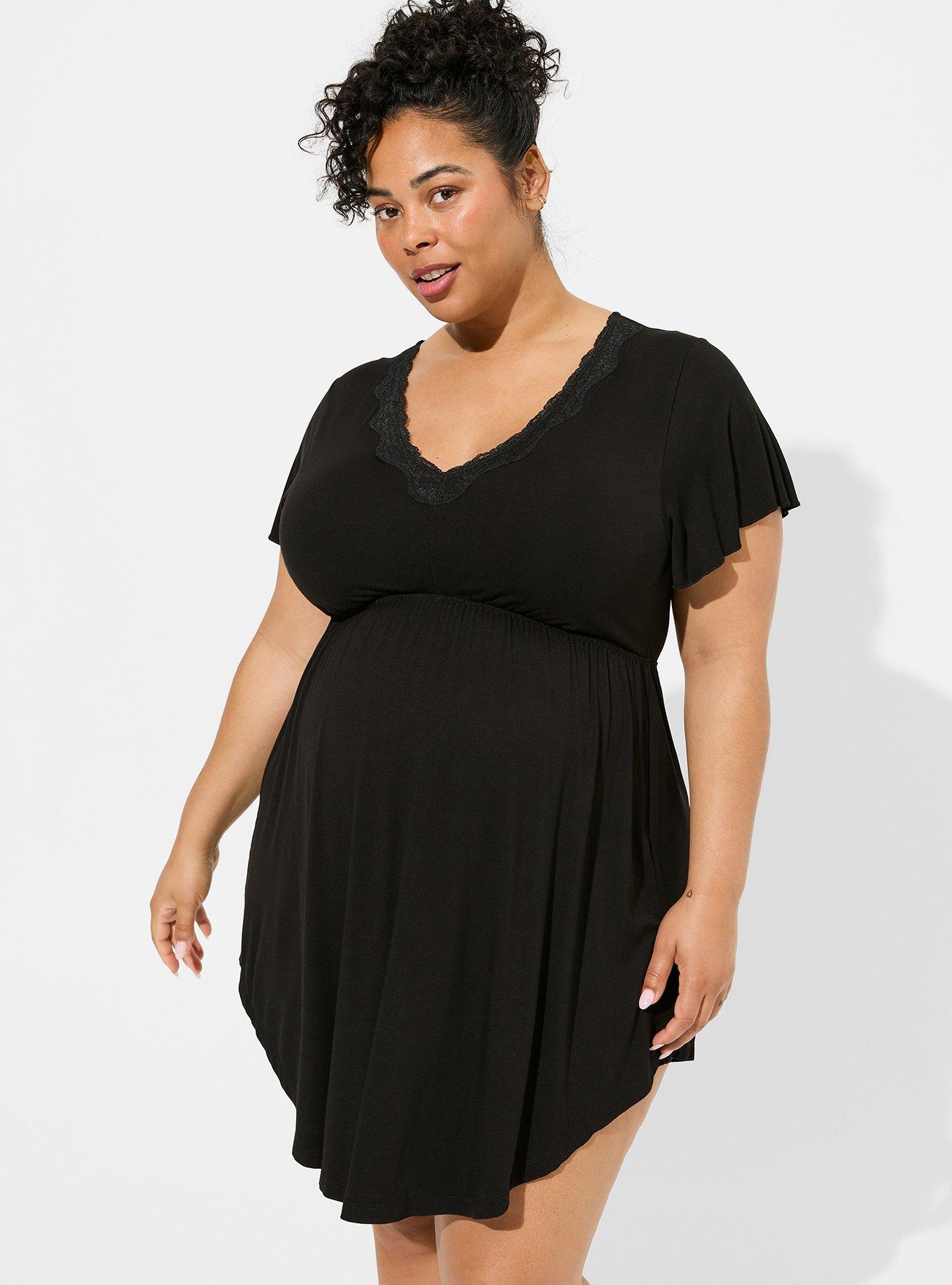 Plus - Lace Trim Sleep Dress - Super Black - Torrid