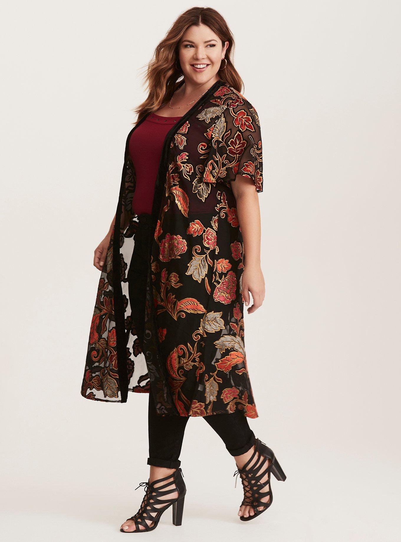 Plus Size - Torrid Insider Burnout Velvet Kimono - Torrid