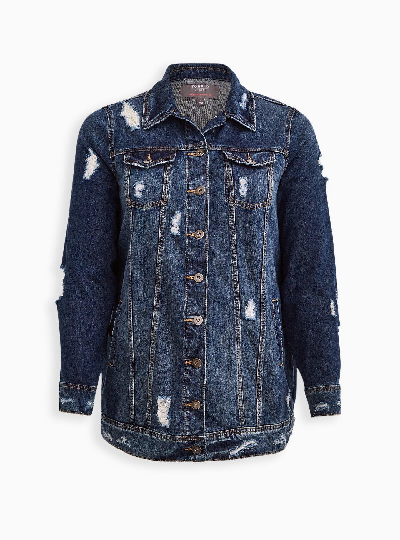 Longline ripped hot sale denim jacket