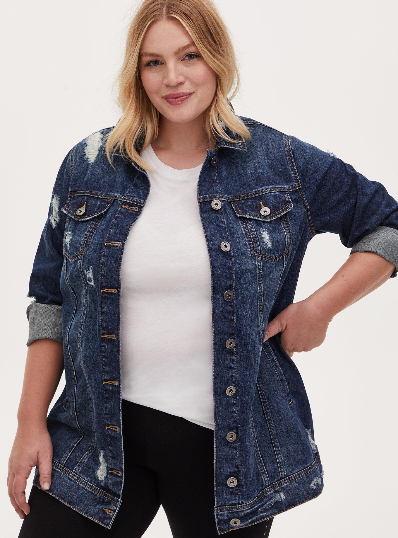 SUNSIOM - SUNSIOM Plus Size S-3XL Denim Oversized Longline Ripped Detail  Boyfriend Denim Jacket - Walmart.…