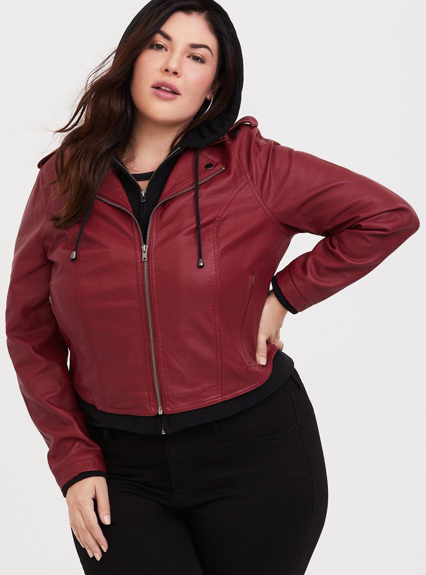 Plus Size - Marsala Red Faux Suede Drape Front Jacket - Torrid