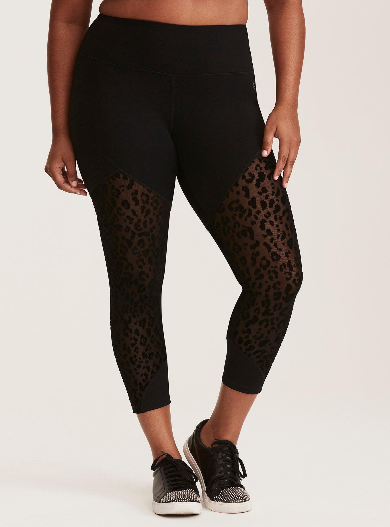 Plus Size - Torrid Active - Velvet Flocked Leopard Print Mesh Inset Cropped  Leggings - Torrid