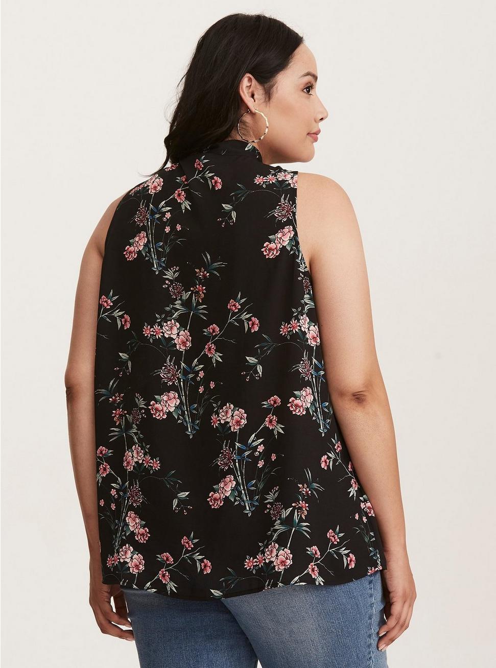 Plus Size - Floral Print Georgette Tie Neck Blouse - Torrid