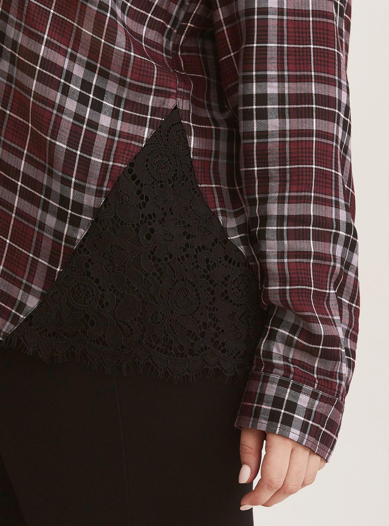 Plus Size - Plaid Lace Inset Camp Shirt - Torrid