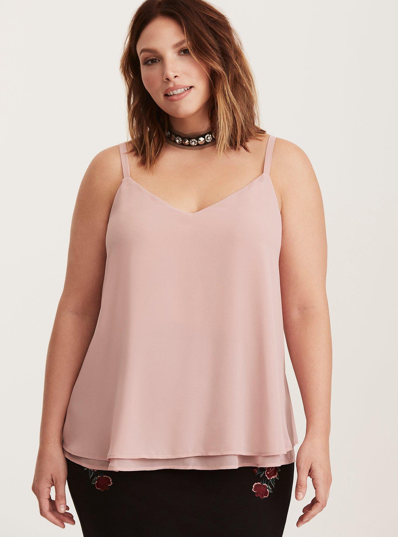 Torrid Double Layered Chiffon Cami V Cut Neck & Back Neon Pink