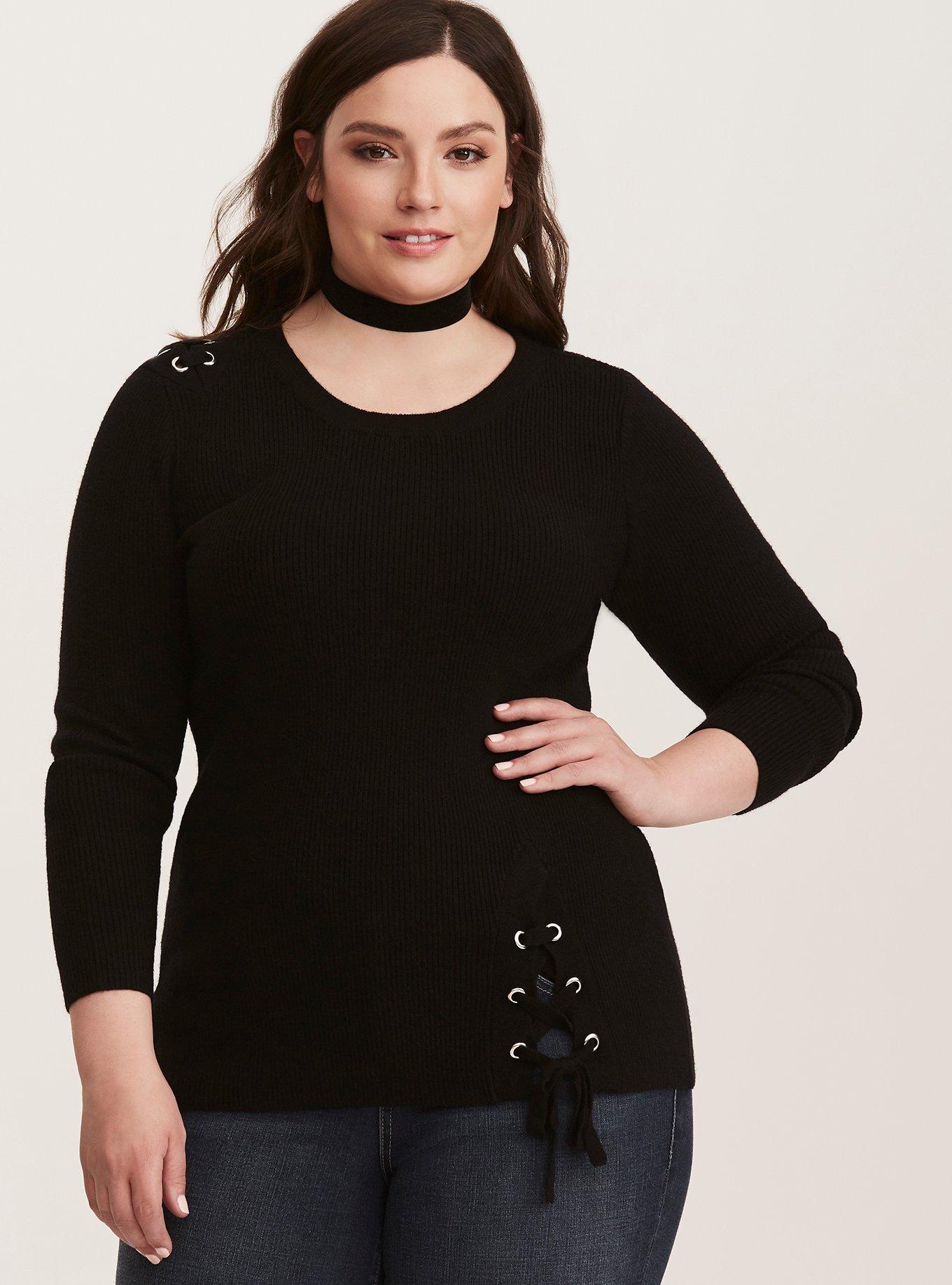 Plus Size - Grommet Lace Up Detailed Sweater - Torrid