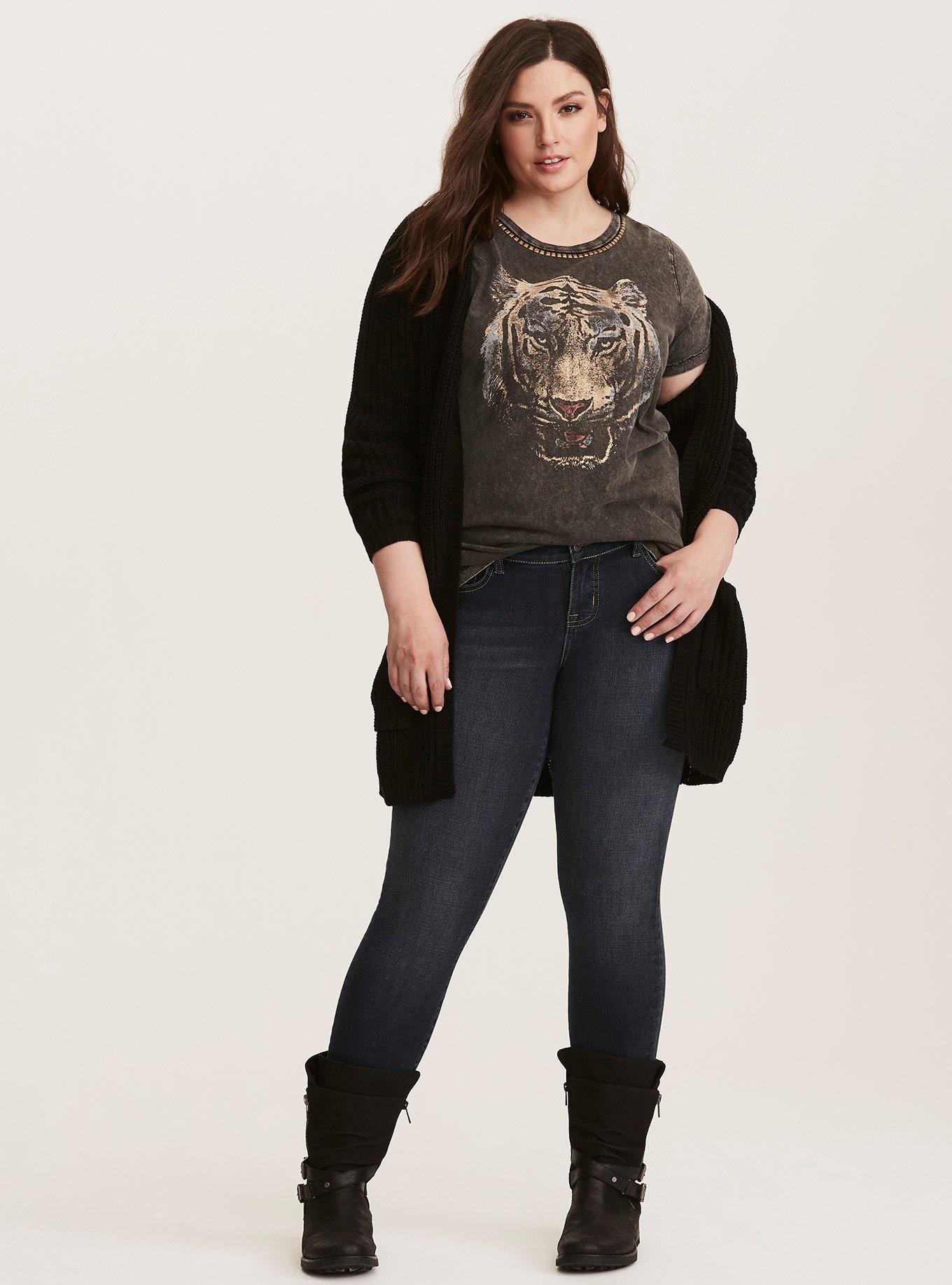 Plus Size Embellished Mineral Wash Knit Tiger Tunic Tee, NONEC, alternate