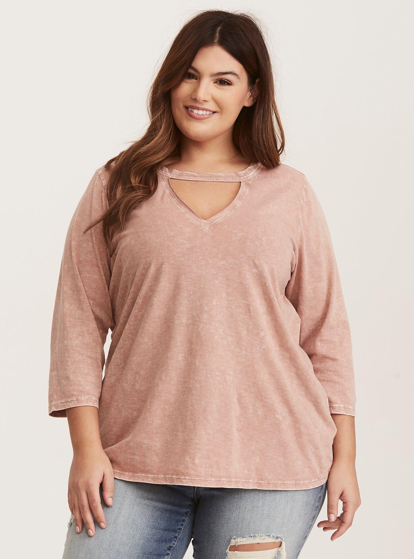 Plus Size Blush Pink Choker Tee, HAUTE PINK, alternate