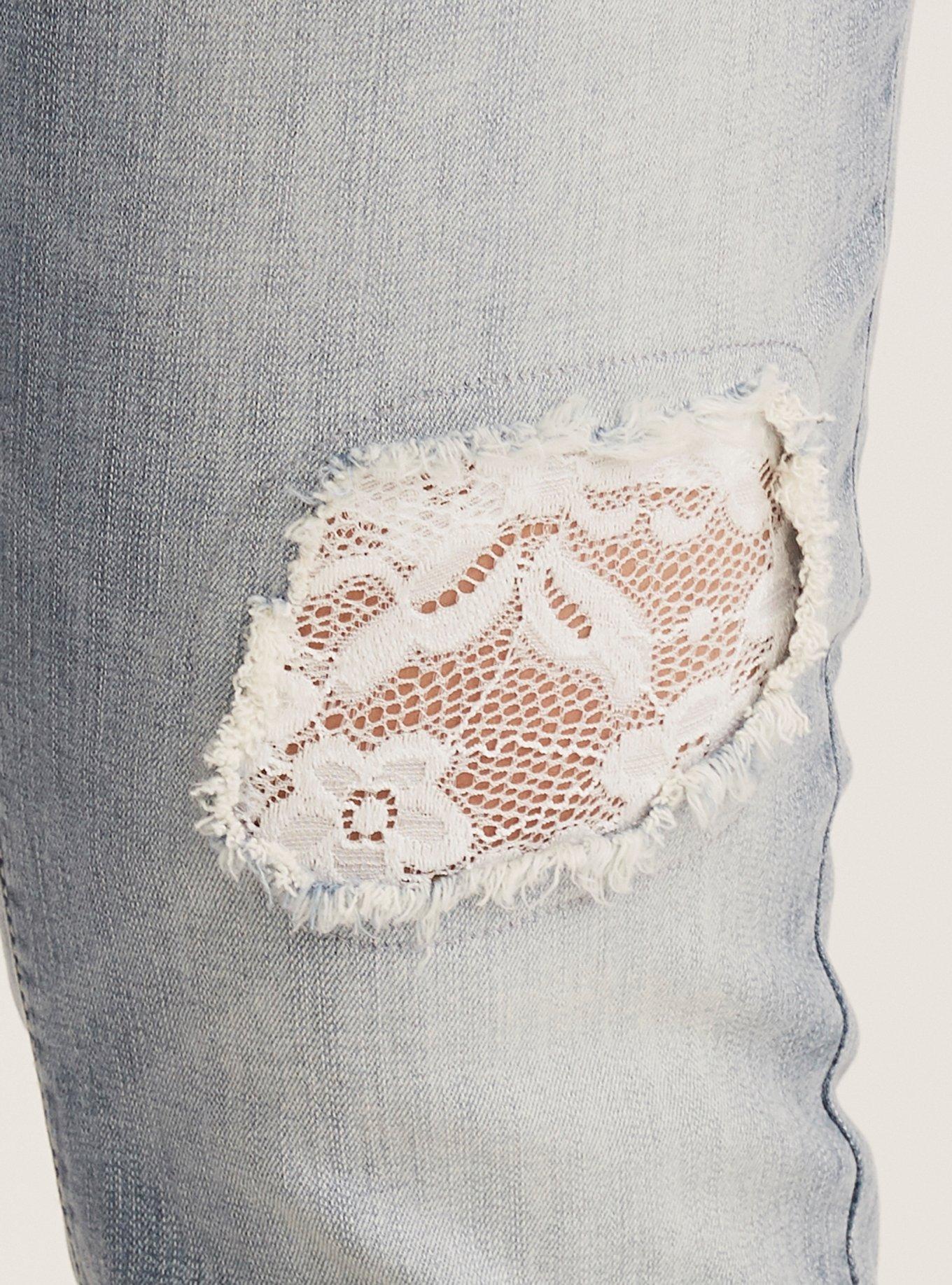 Lace Inset Boyfriend Jean - Distressed Light Wash, INDIGO, alternate