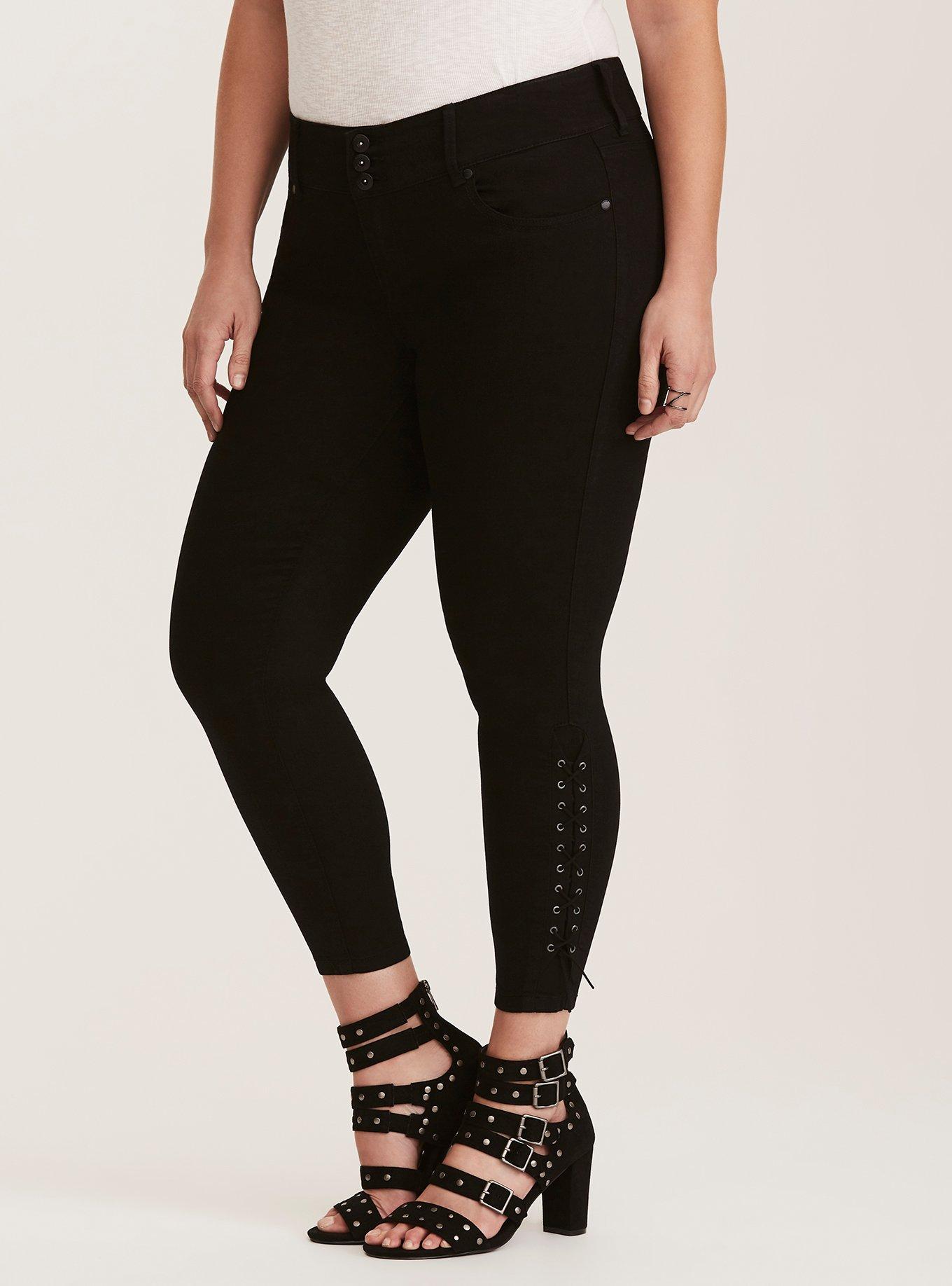 Plus Size - Jeggings - Black Wash with Lace Inset - Torrid