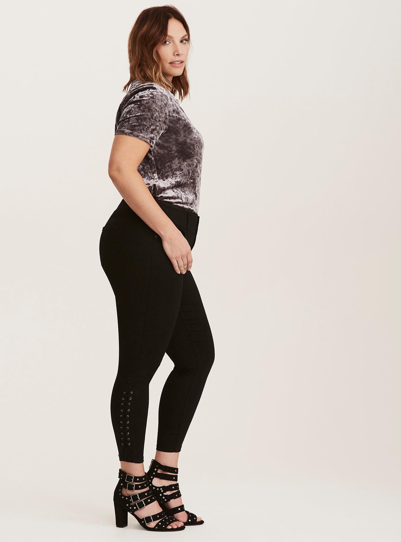 Plus Size - Jeggings - Black Wash with Lace Inset - Torrid