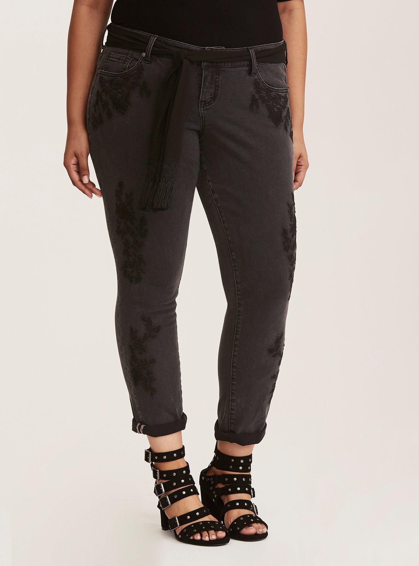 Premium Boyfriend Jean - Embroidered Black Wash, , hi-res