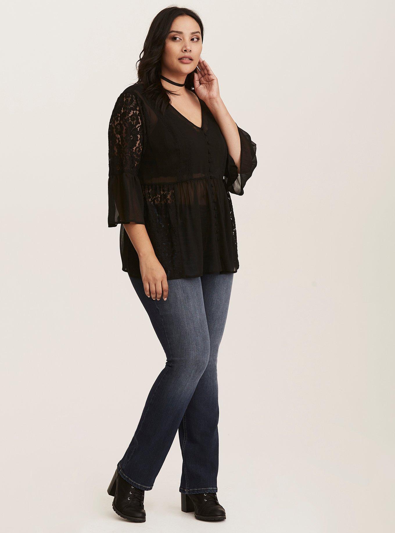 Plus Size Torrid Premium Stretch Barely Boot Jeans - Dark Wash with Fading, BLACK, alternate